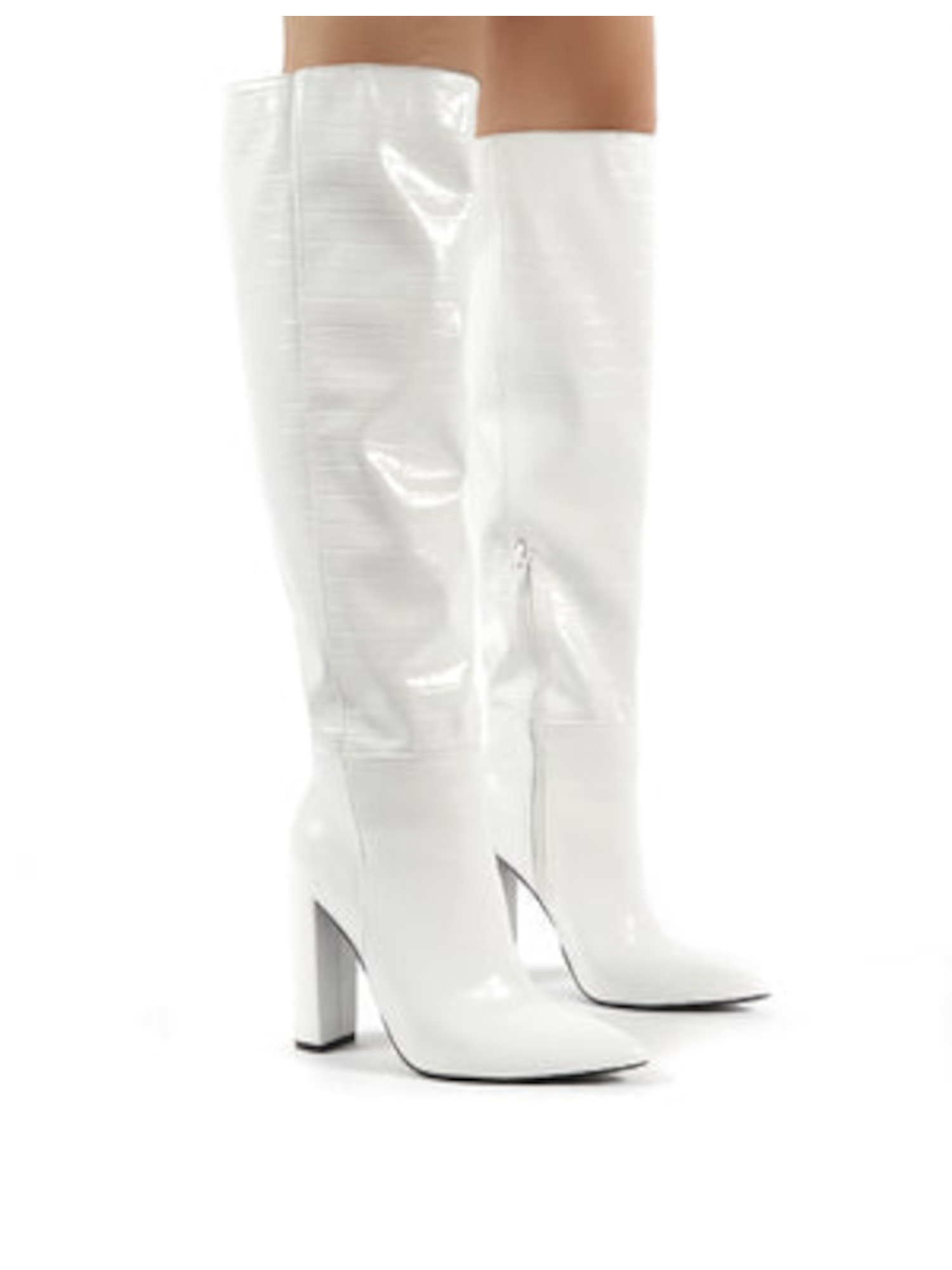 INC Womens White Crocodile Paiton Pointed Toe Block Heel Zip-Up Dress Boots 8 M - Picture 4 of 11