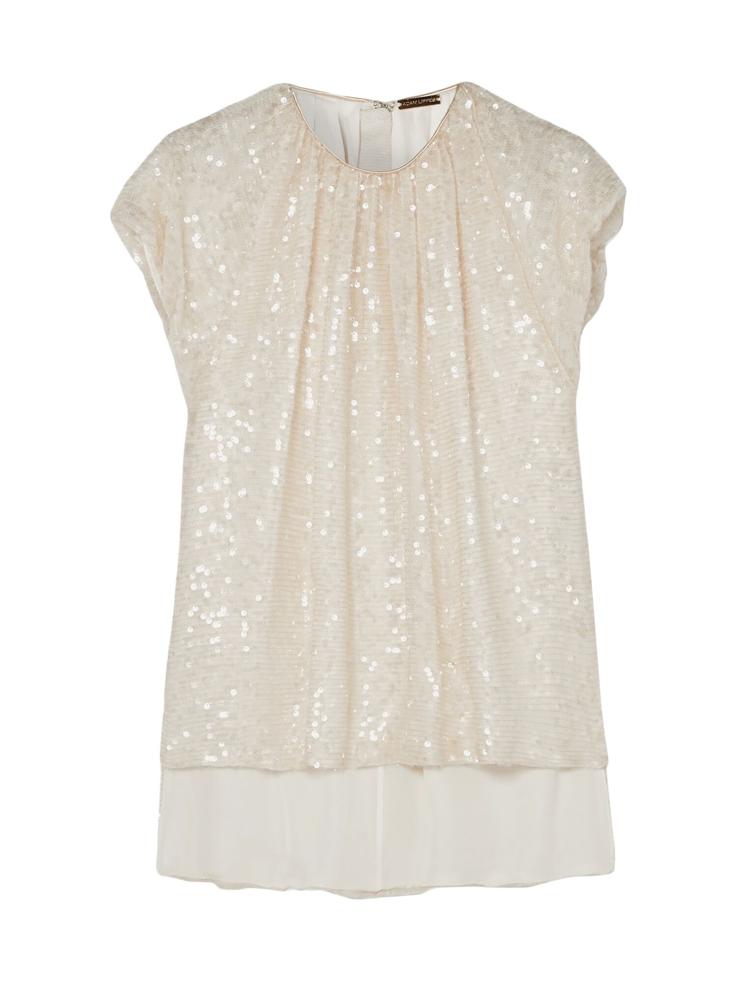 Pre-owned Adam Lippes Womens Sequined Short Sleeve Jewel Neck Evening Top In Beige