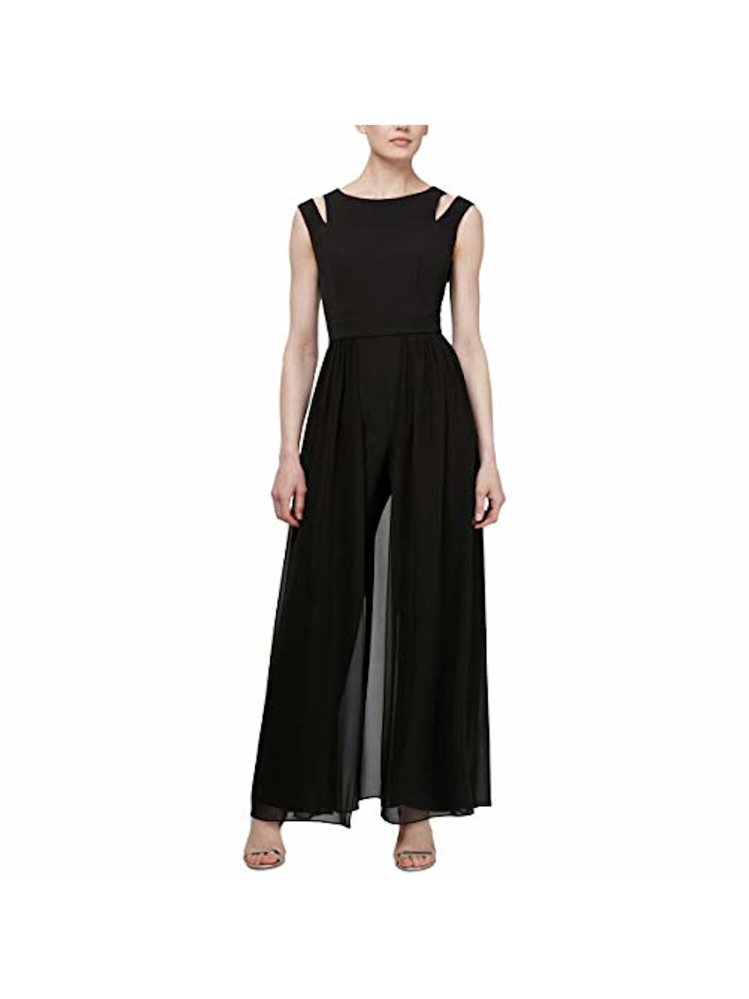 SLNY Womens Black Pleated Ruched Sleeveless Keyhole Maxi Party Dress