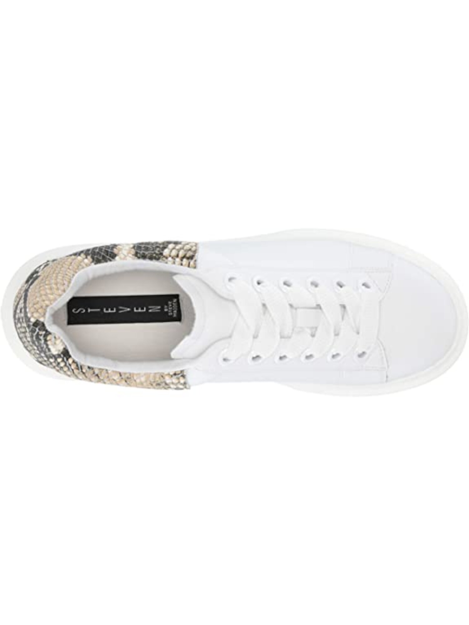 STEVEN Womens White Snake Print 1" Platform Glazed Wedge Athletic Sneakers 5.5 M