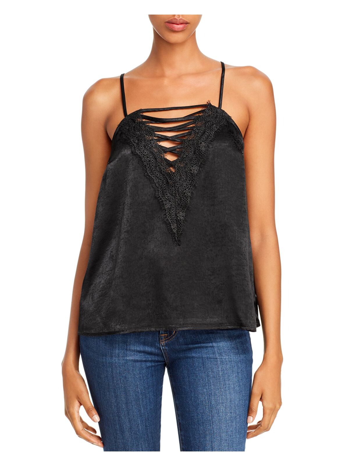AQUA Womens Black Lace Spaghetti Strap Square Neck Top Size: XS 842681119660 | eBay