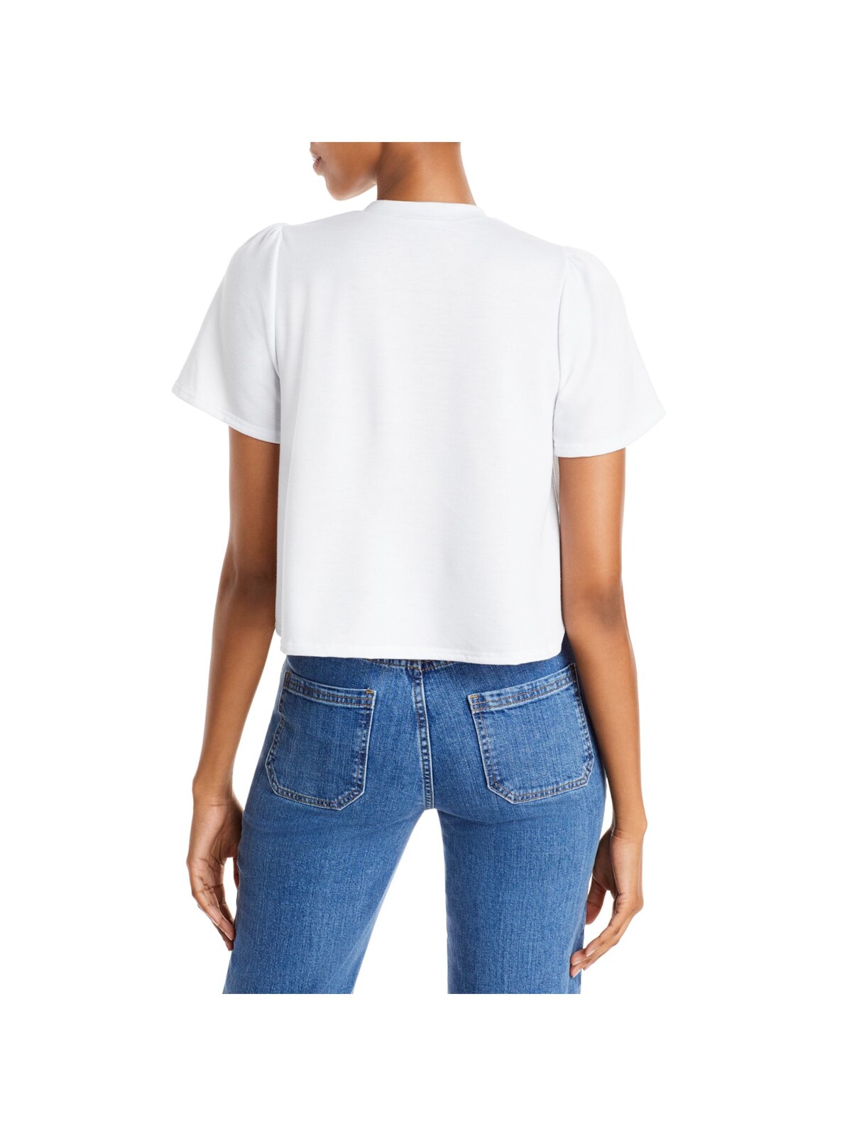 AQUA Womens Smocked Short Sleeve Round Neck T-Shirt - Picture 8 of 12