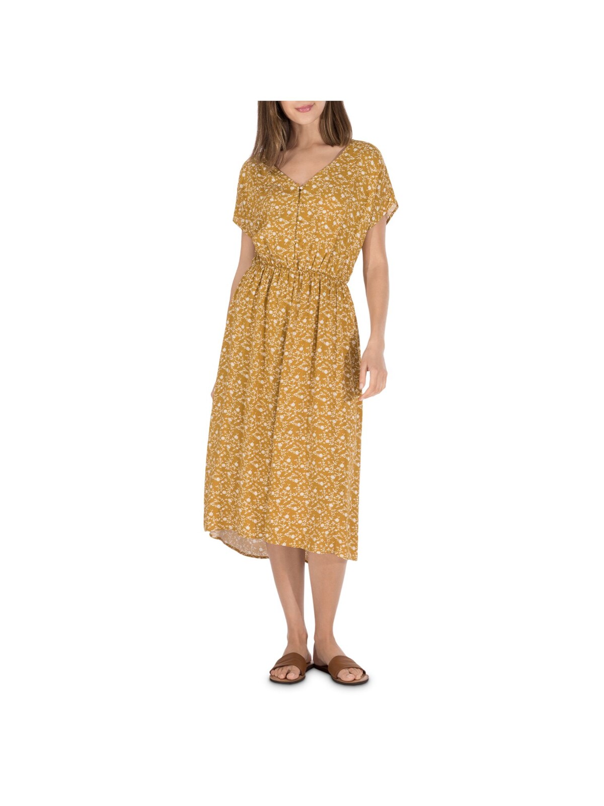 B COLLECTION Womens Short Sleeve Split Midi Fit + Flare Dress - Picture 7 of 12
