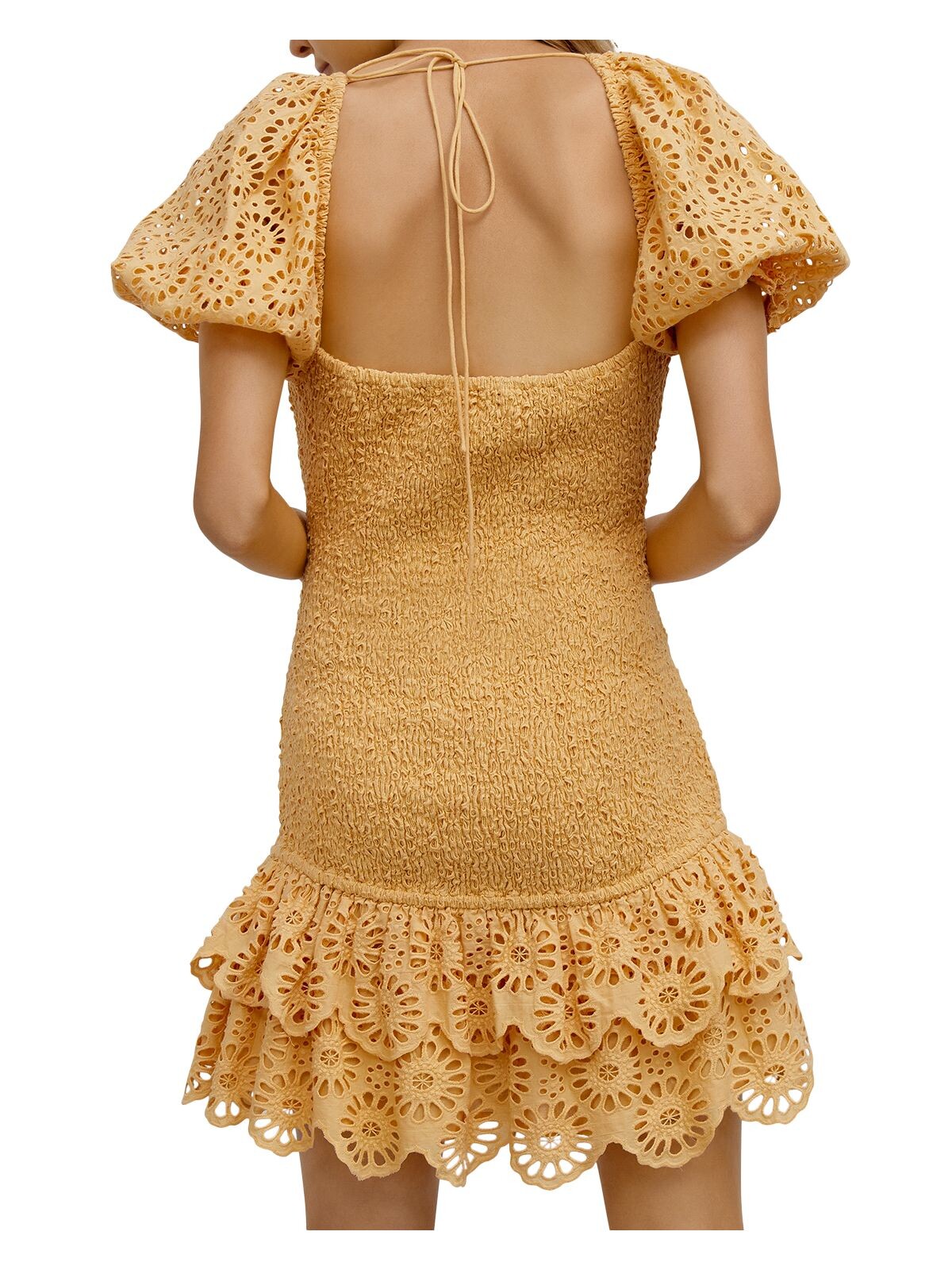 SIGNIFICANT OTHER Womens Orange Tie Open Back Hem Pouf Sleeve Mini Dress 2 - Picture 2 of 11