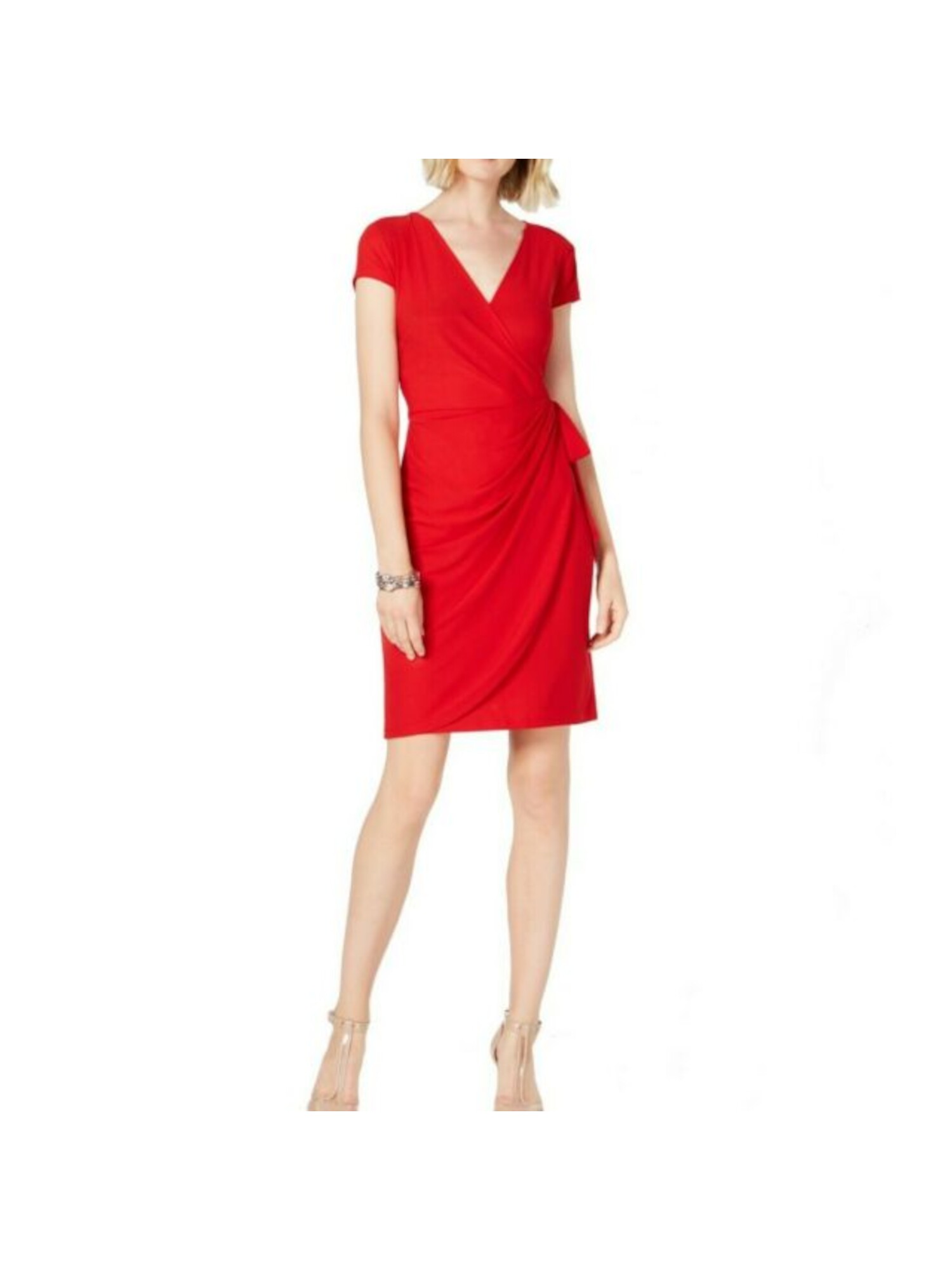 red tie neck dress