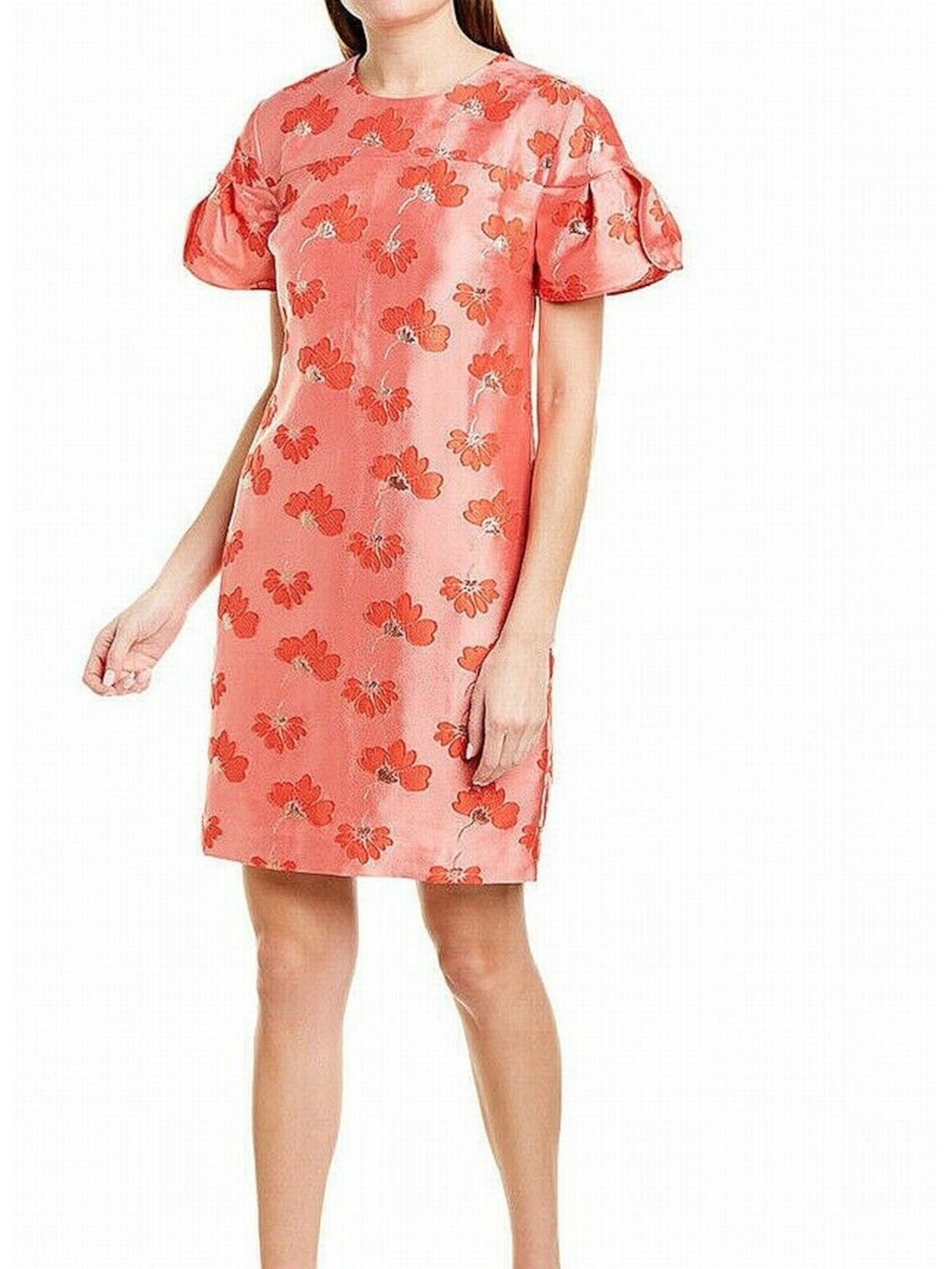 TRINA TURK 368 Womens New Coral Floral Short Sleeve Shift Dress 10 B+B