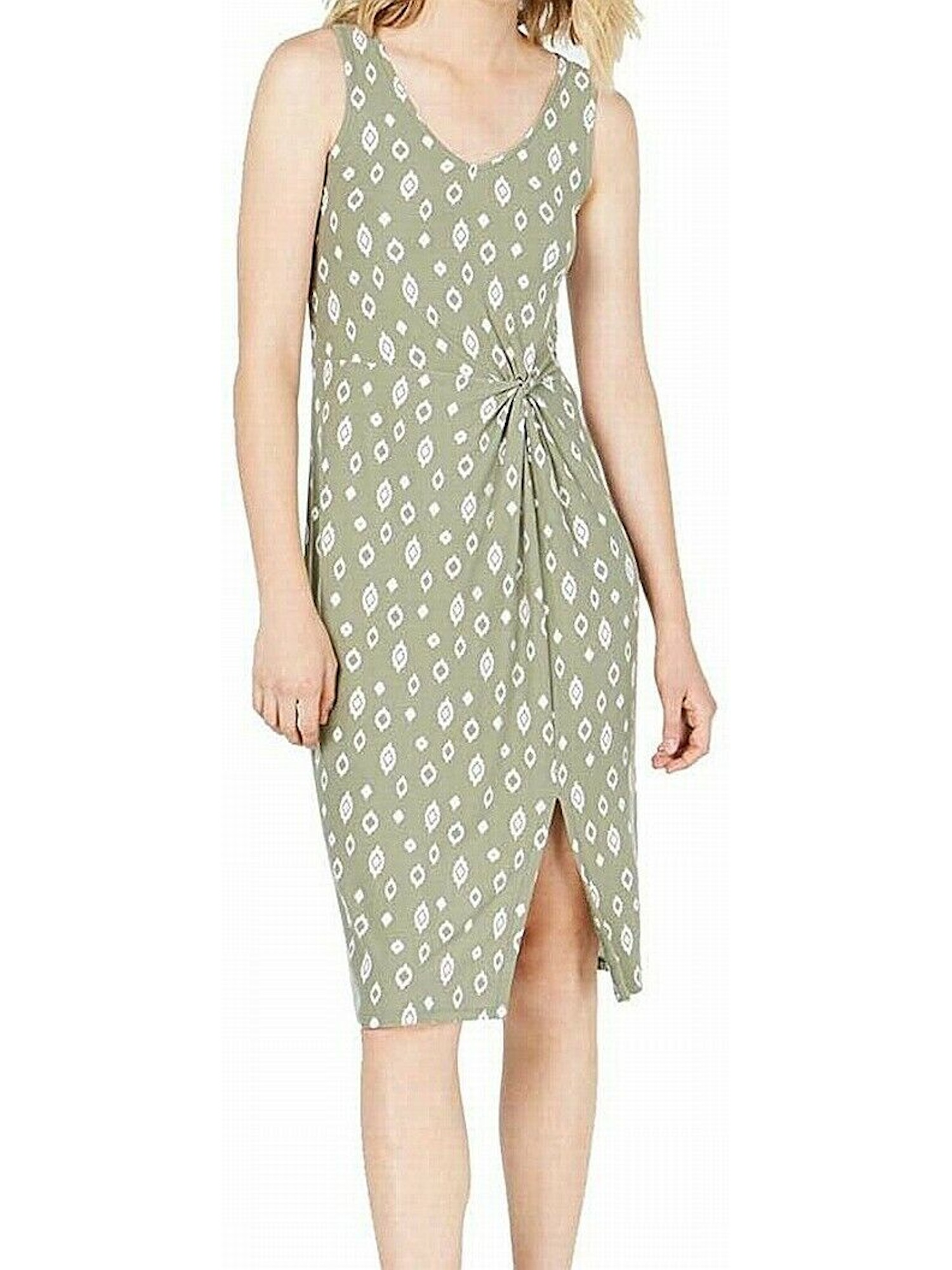 ULTRA FLIRT Womens Green Sleeveless V Neck Knee Length Body Con Dress