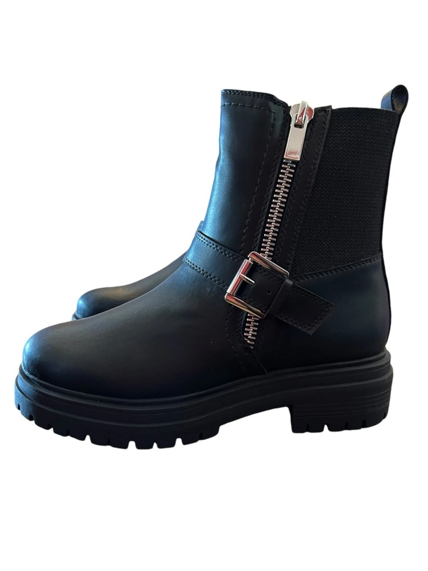AQUA COLLEGE Женская черная куртка Grant Leather Moto на платформе с 1 язычком сзади, 6 М