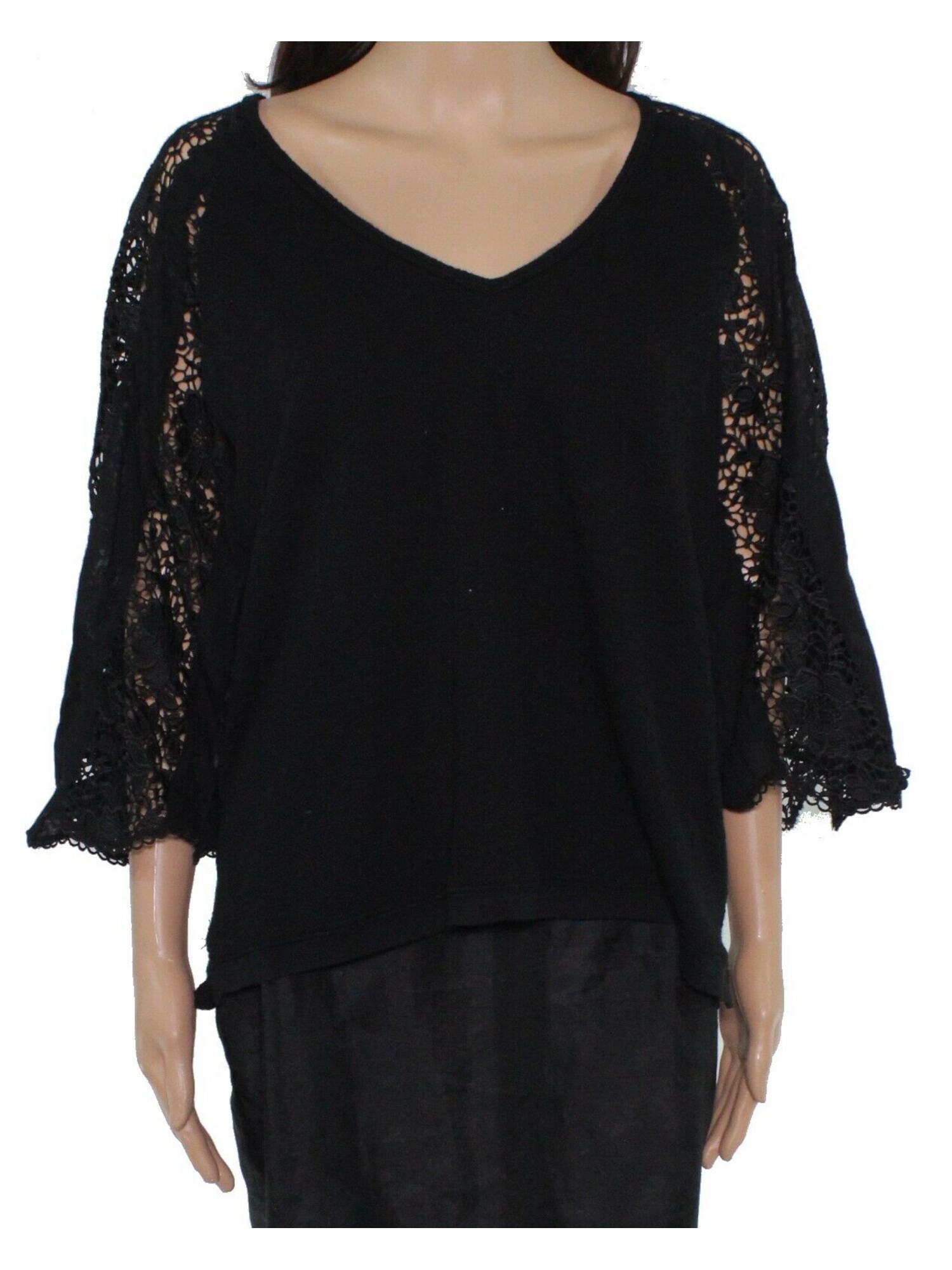 INC $80 Womens New 0819 Black Lace Bell Sleeve V Neck Casual Top S B+B | eBay
