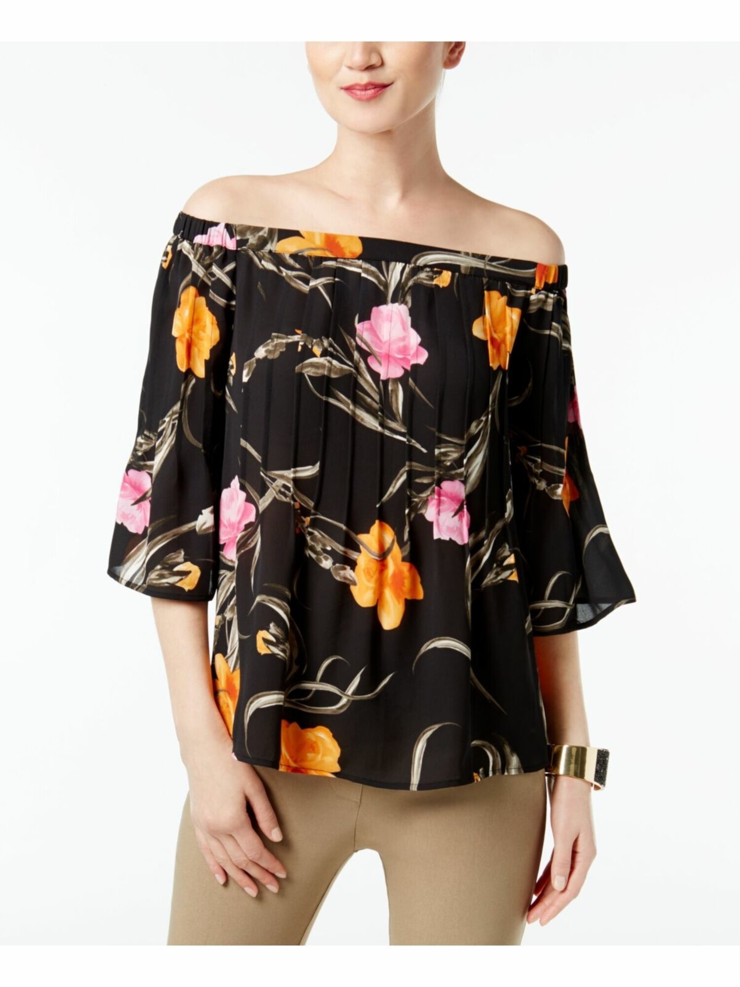 INC 16 Womens New Black Floral Off Shoulder Kimono Sleeve Blouse XXL B