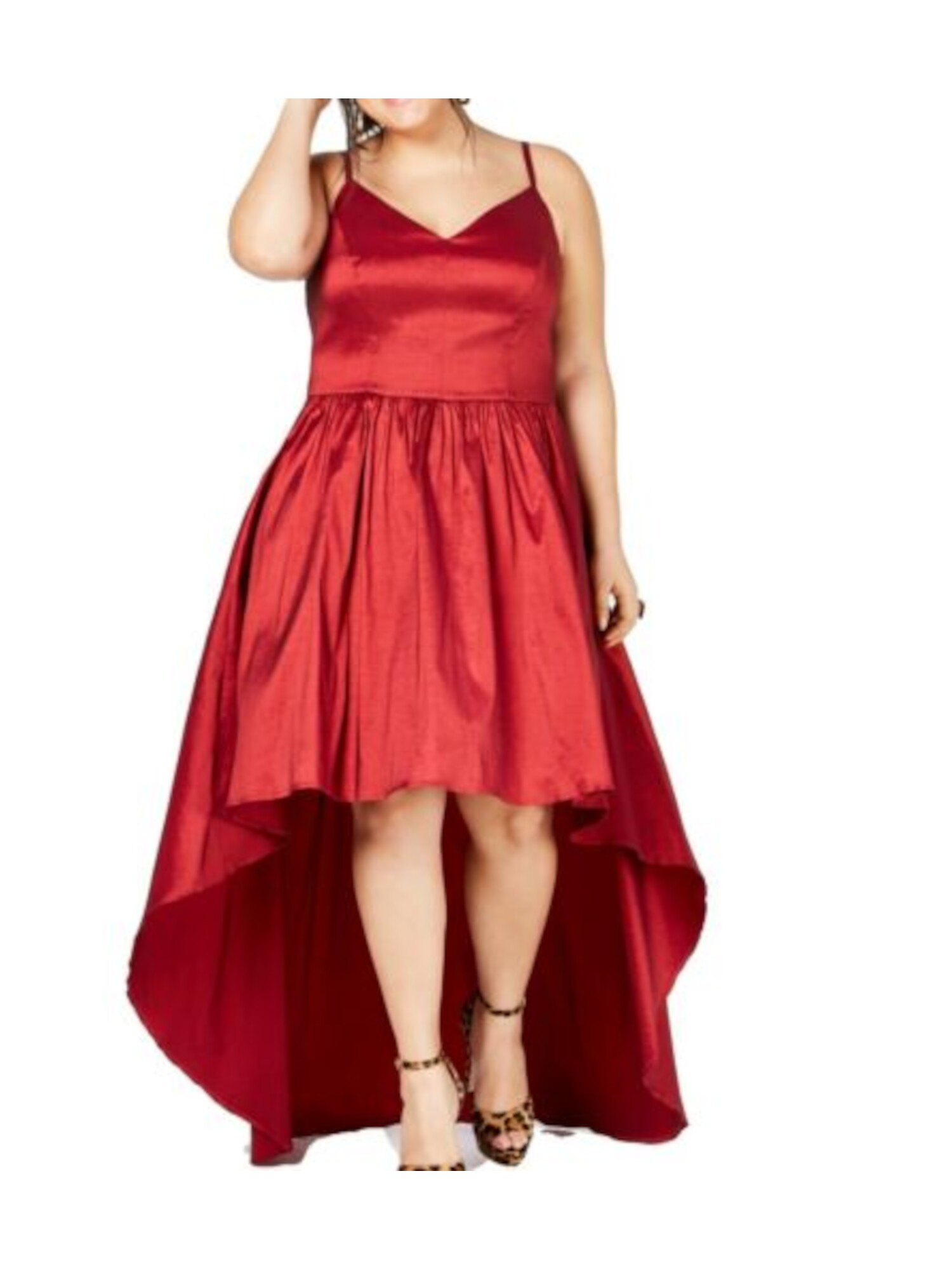 B DARLIN Womens Zippered Spaghetti Strap V Neck Knee Length Evening Hi-Lo Dress - Picture 7 of 9
