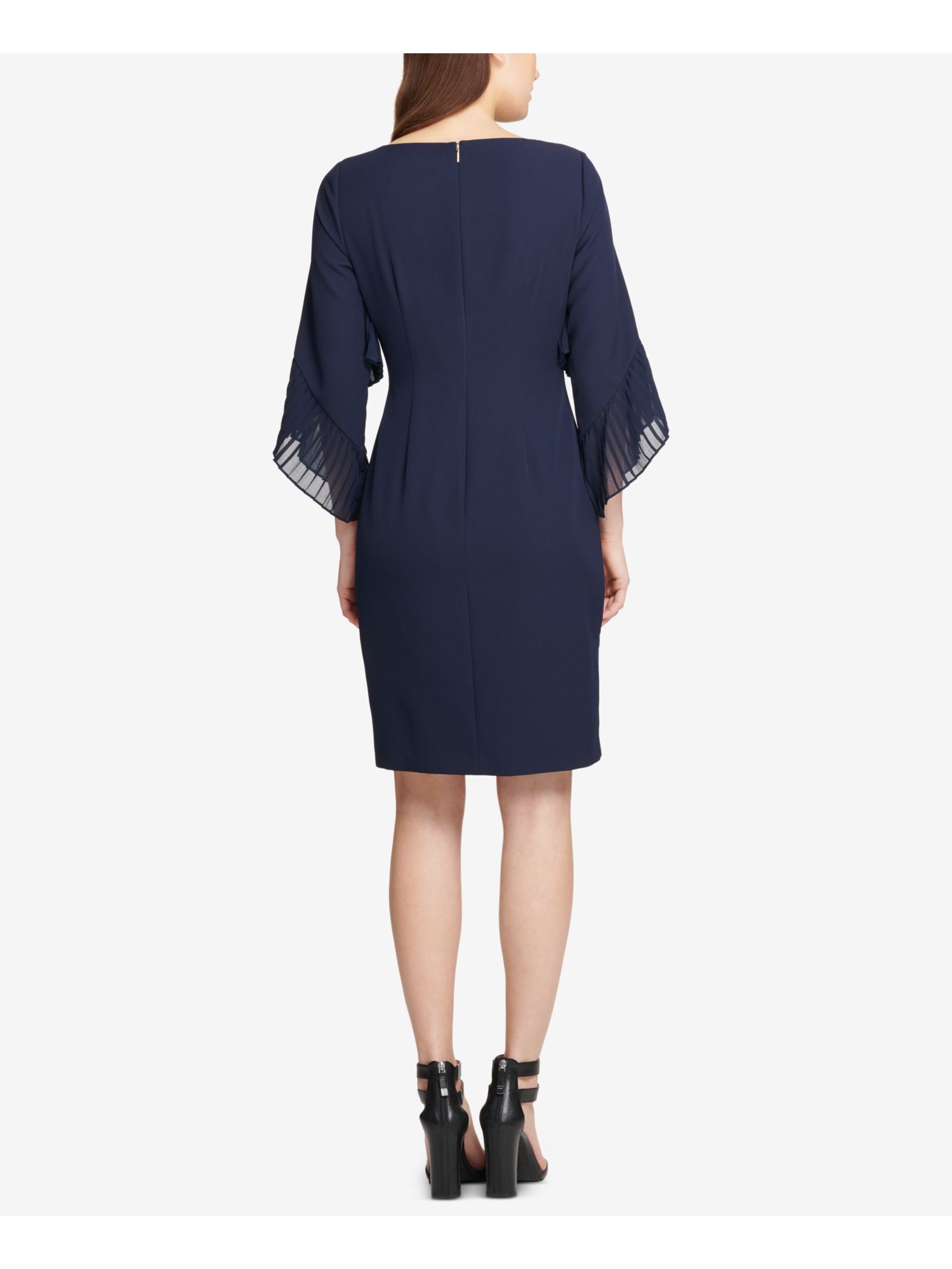 DKNY Womens Navy Bell Sleeve Below The Knee Sheath Cocktail Dress Size