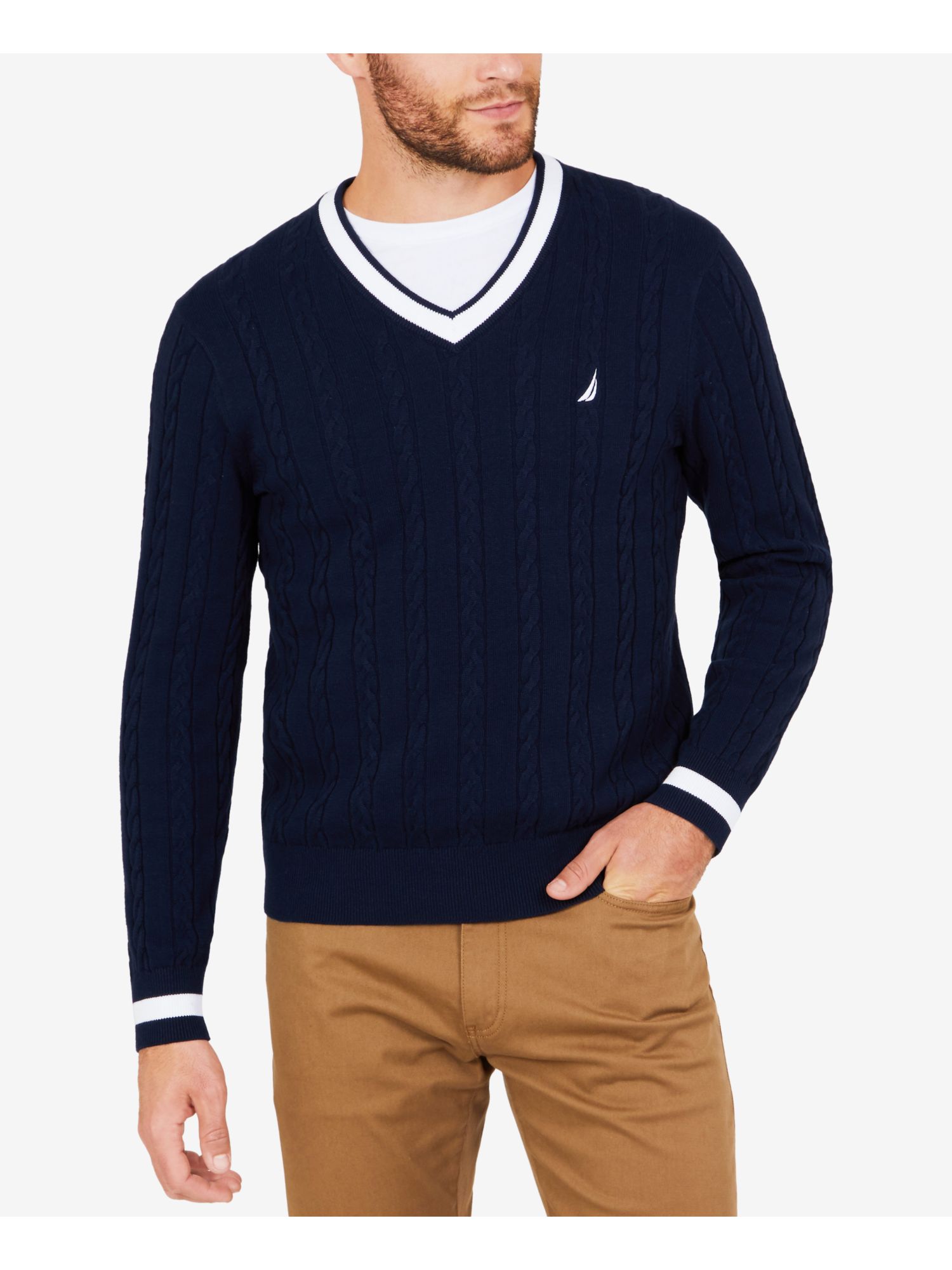 NAUTICA Mens Navy V Neck Sweater S eBay