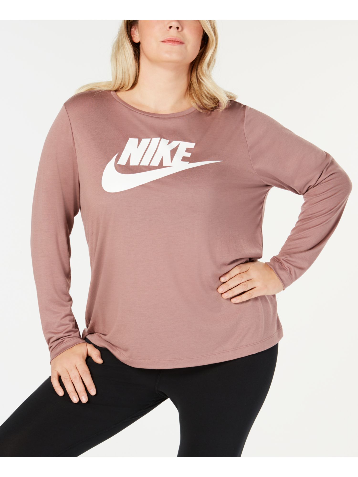 NIKE $45 Womens New Pink Logo Long Sleeve T-Shirt Active Wear Top 2X Plus B+B | eBay