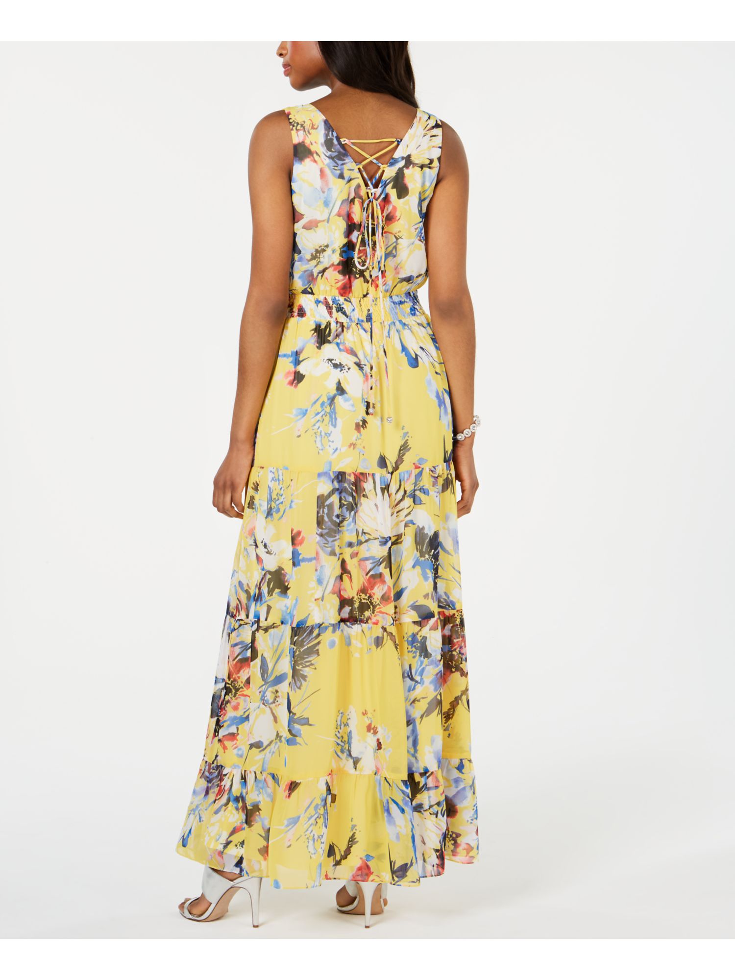 MSK Womens Yellow Floral Sleeveless V Neck Maxi Sheath Party Dress Size