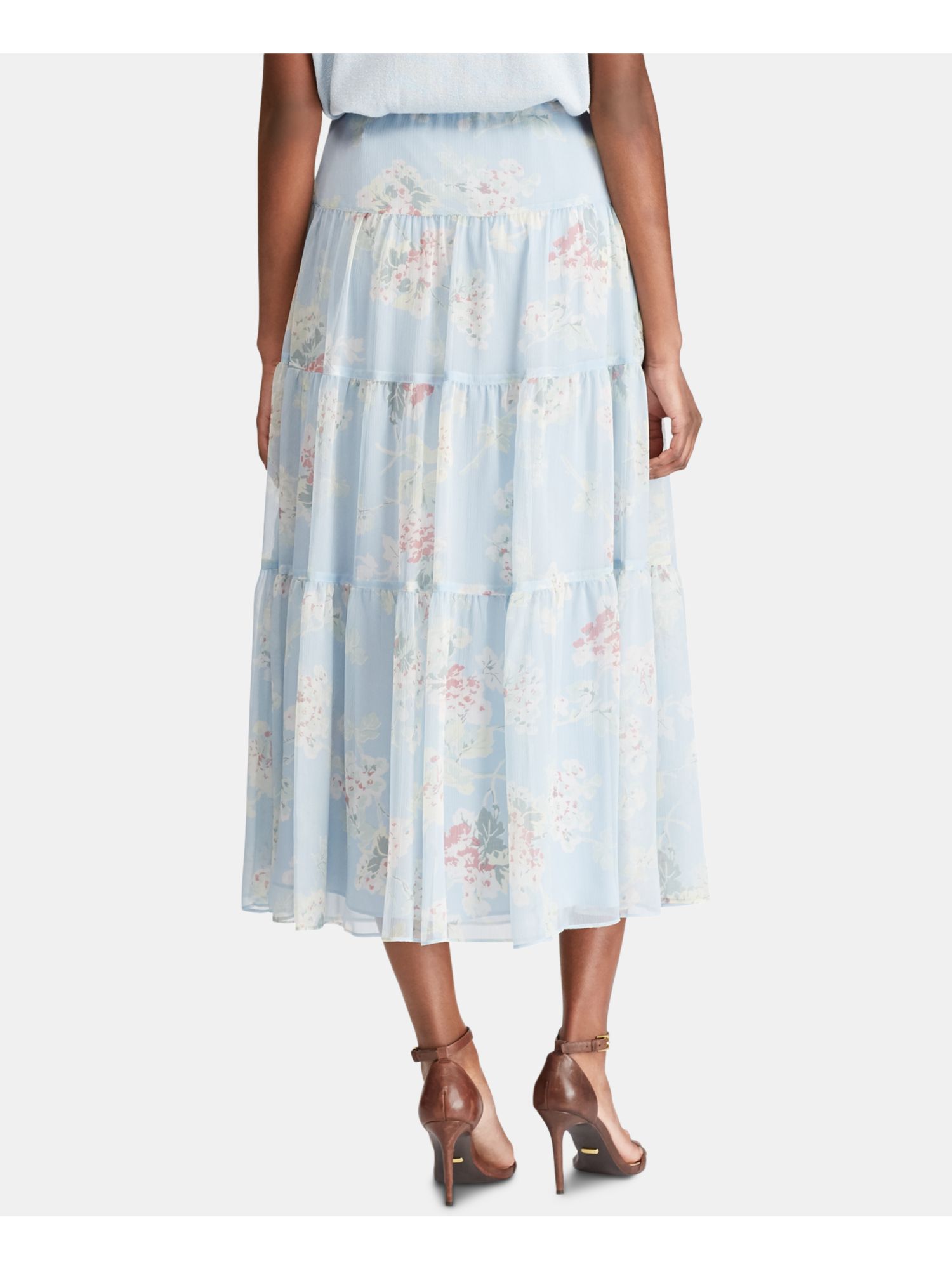 RALPH LAUREN 135 New 0080 Light Blue Floral Midi Pleated
