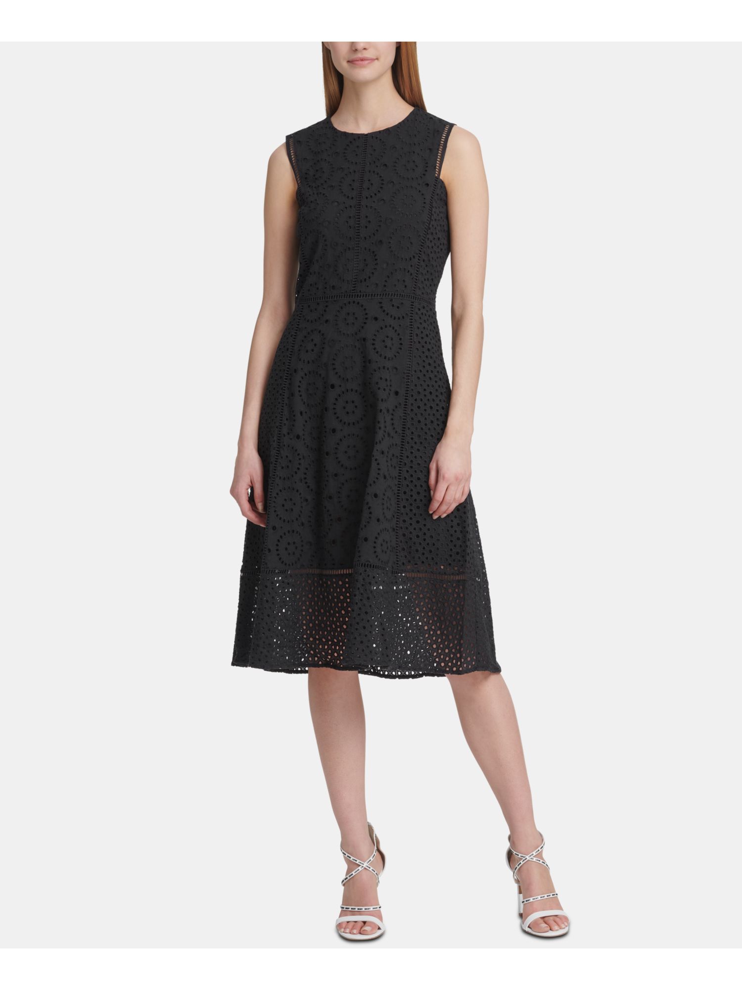 DKNY Womens Black Sleeveless Crew Neck Midi Sheath Party Dress Size 12