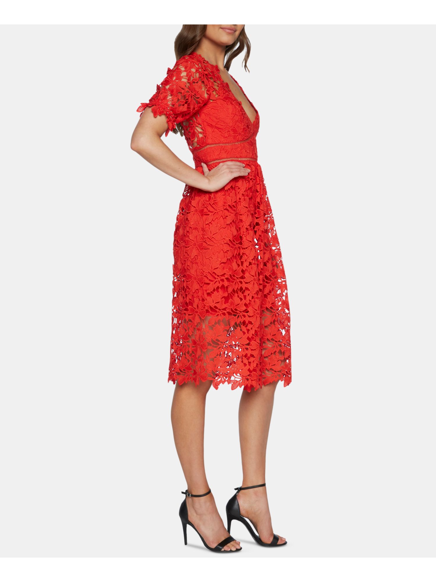 BARDOT $169 Womens New 0042 Orange Lace V Neck Midi Sheath Casual Dress 6 B+B | eBay