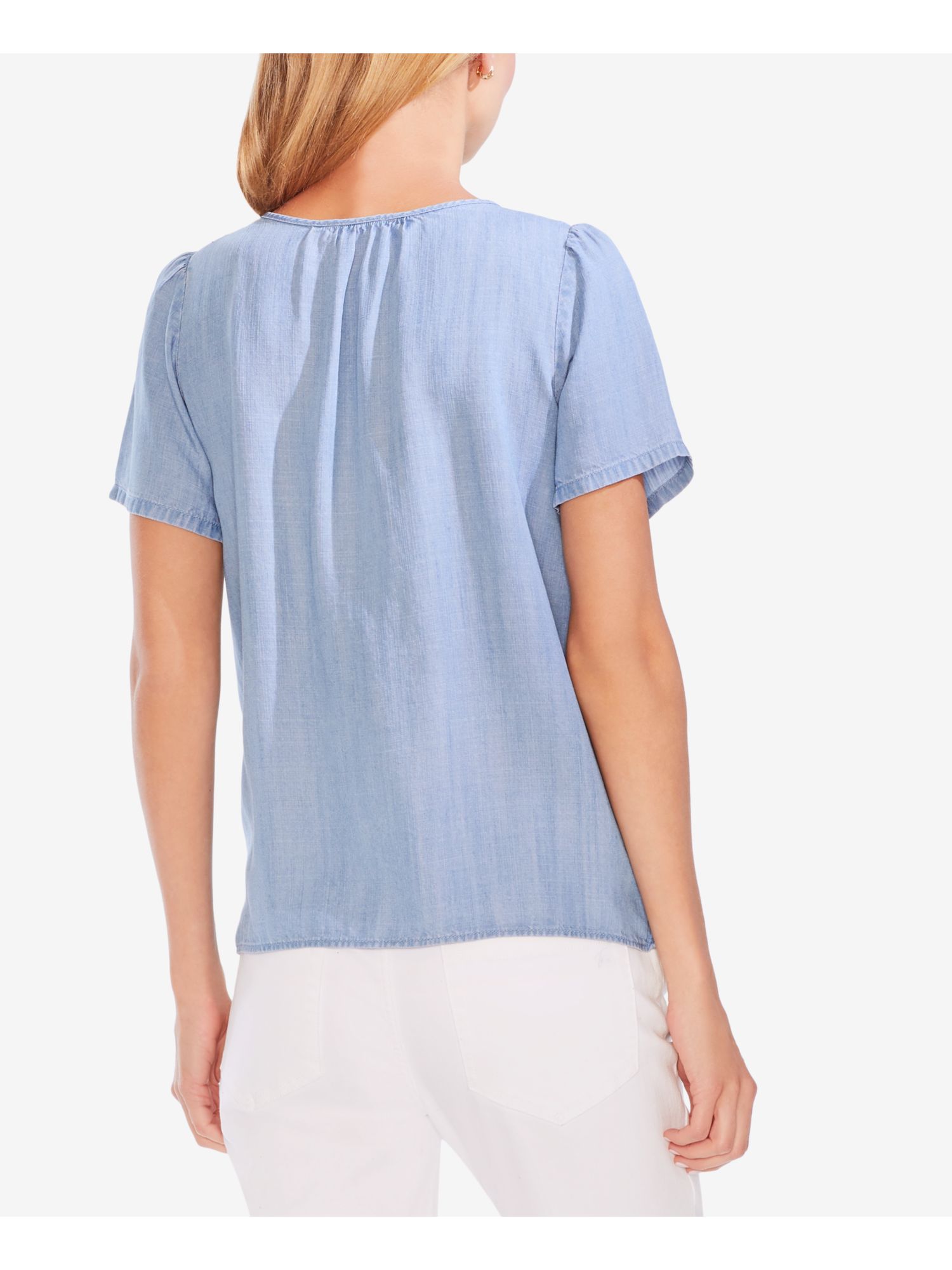 light blue v neck top