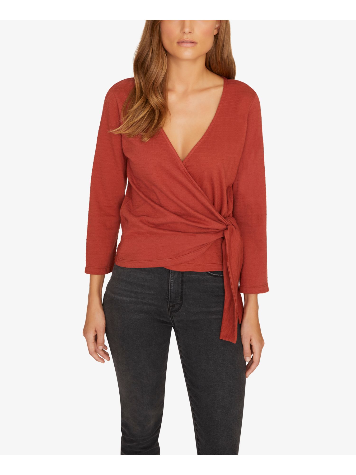 SANCTUARY $59 Womens New 0080 Brown Side Tie Long Sleeve V Neck Wrap Top 2XS B+B | eBay