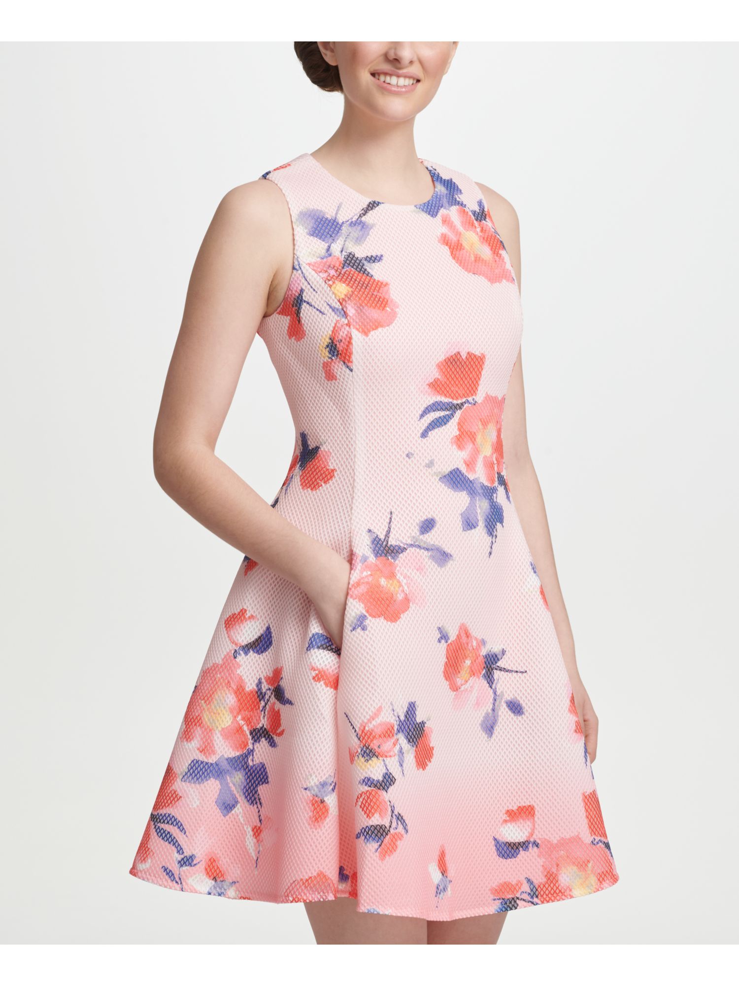 DKNY Womens Pink Floral Sleeveless Short Fit + Flare Party Dress Size: 10 | eBay