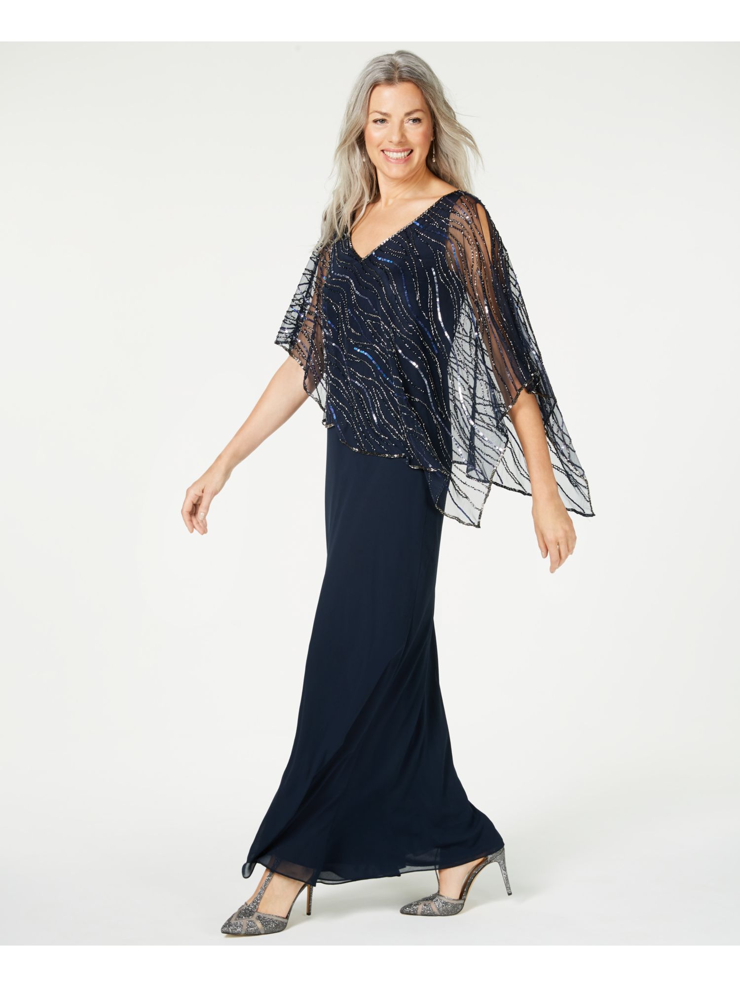 JKARA Womens Sequined Overlay V Neck Formal Dress - Picture 12 of 14