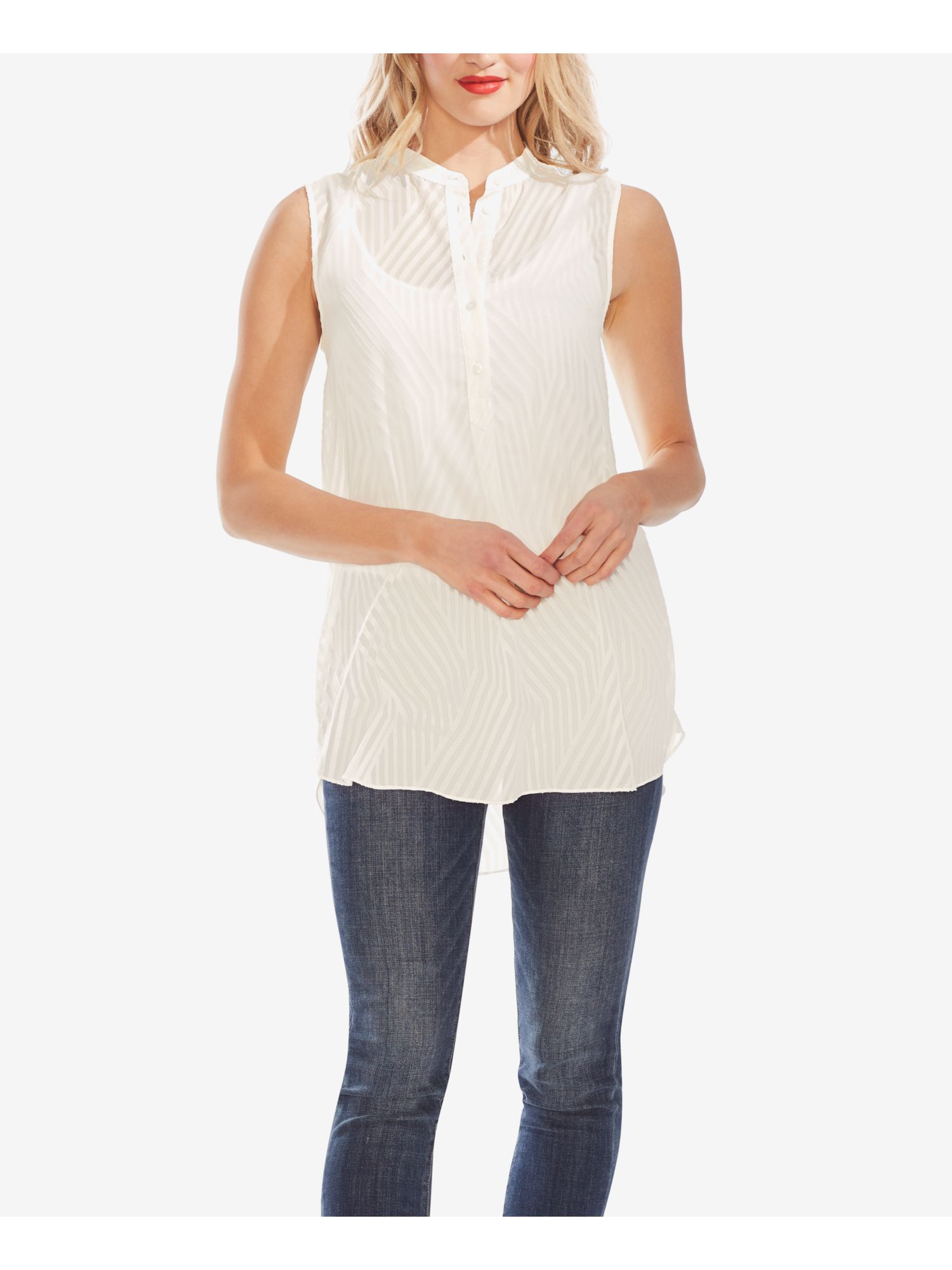 VINCE CAMUTO Womens Sheer Sleeveless Mandarin Collar Blouse - Picture 5 of 8
