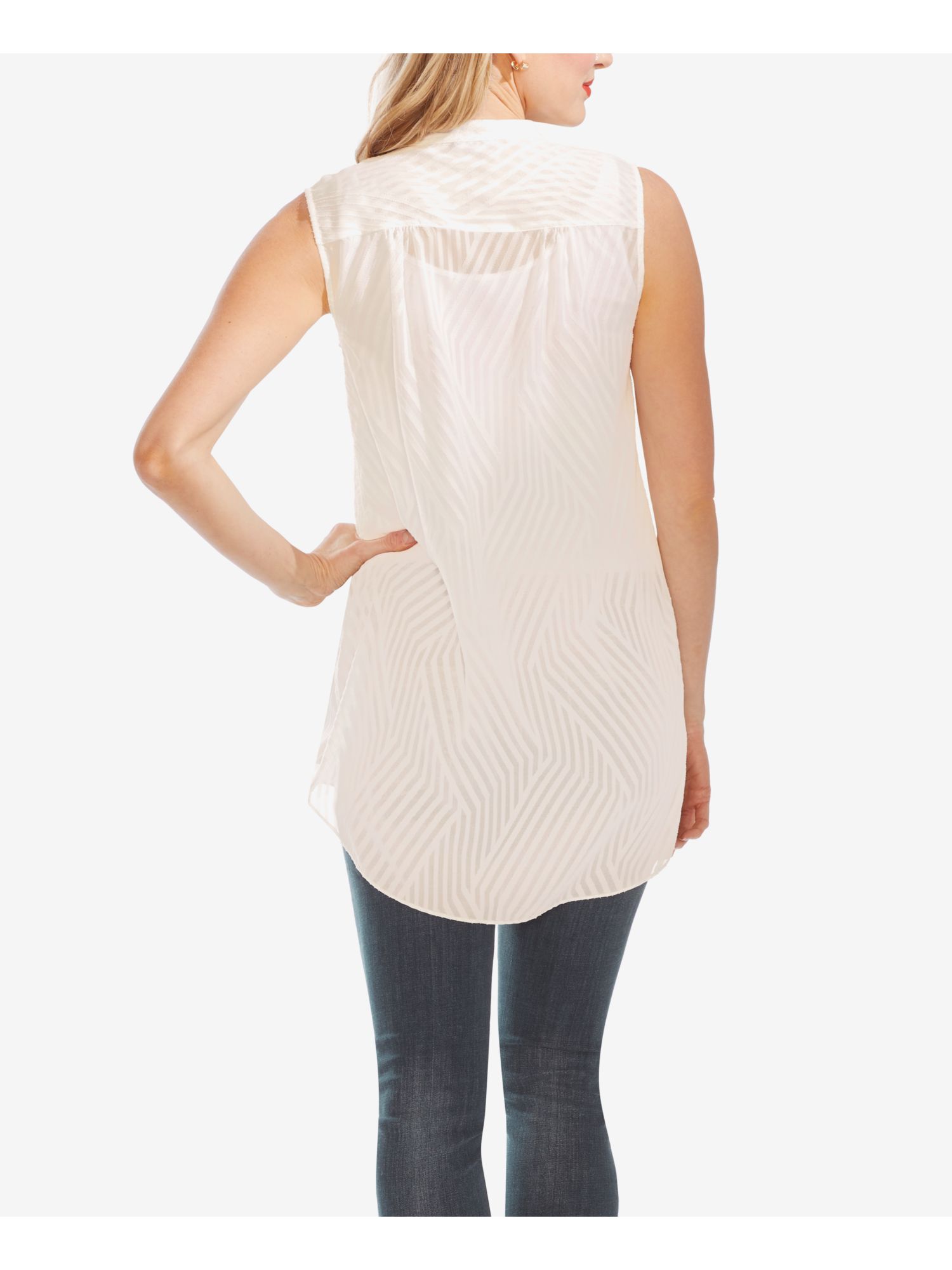 VINCE CAMUTO Womens Sheer Sleeveless Mandarin Collar Blouse - Picture 6 of 8