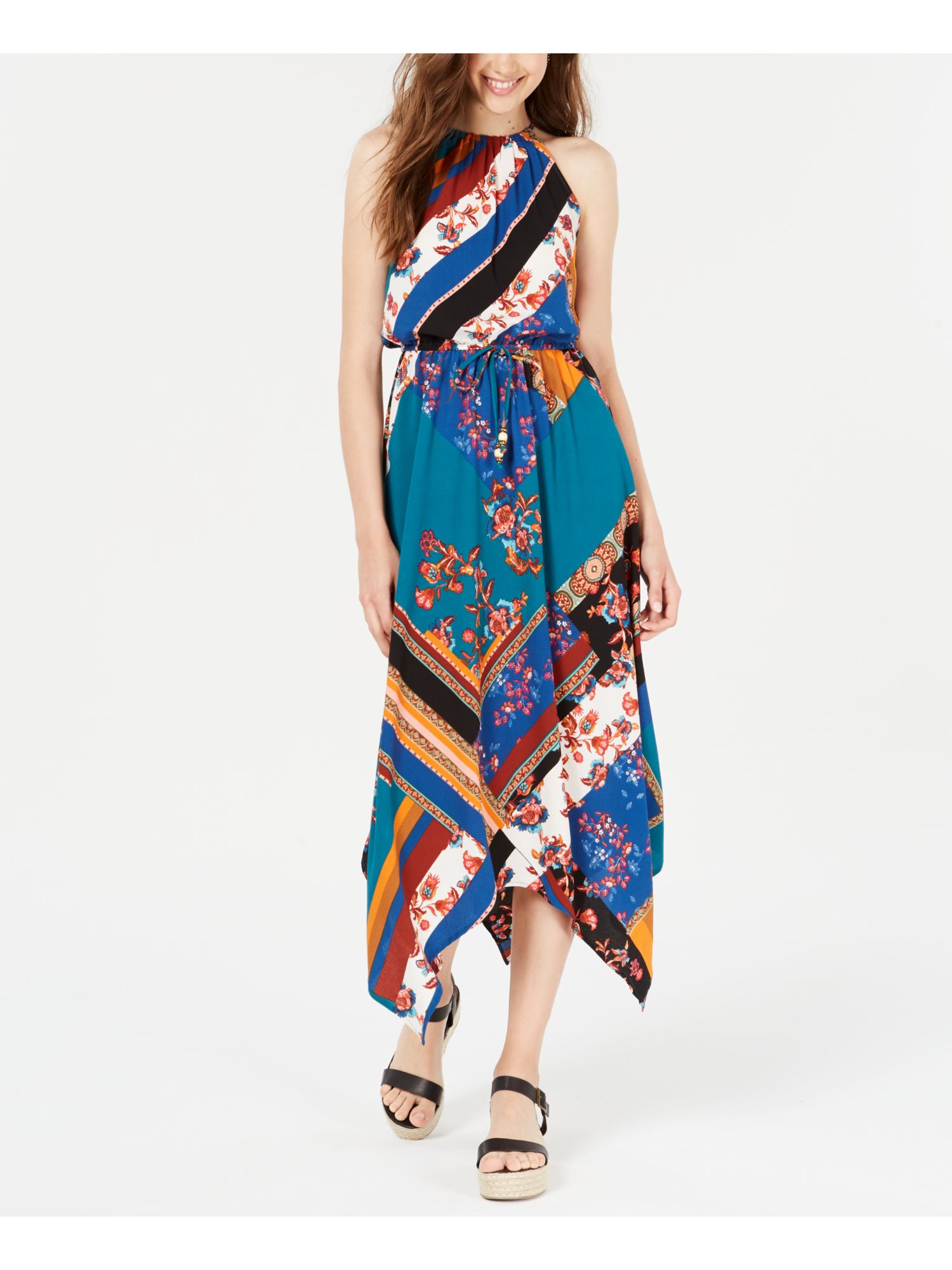 BEBOP Womens Blue Printed Sleeveless Halter Maxi Sheath Dress Juniors Size: XS | eBay
