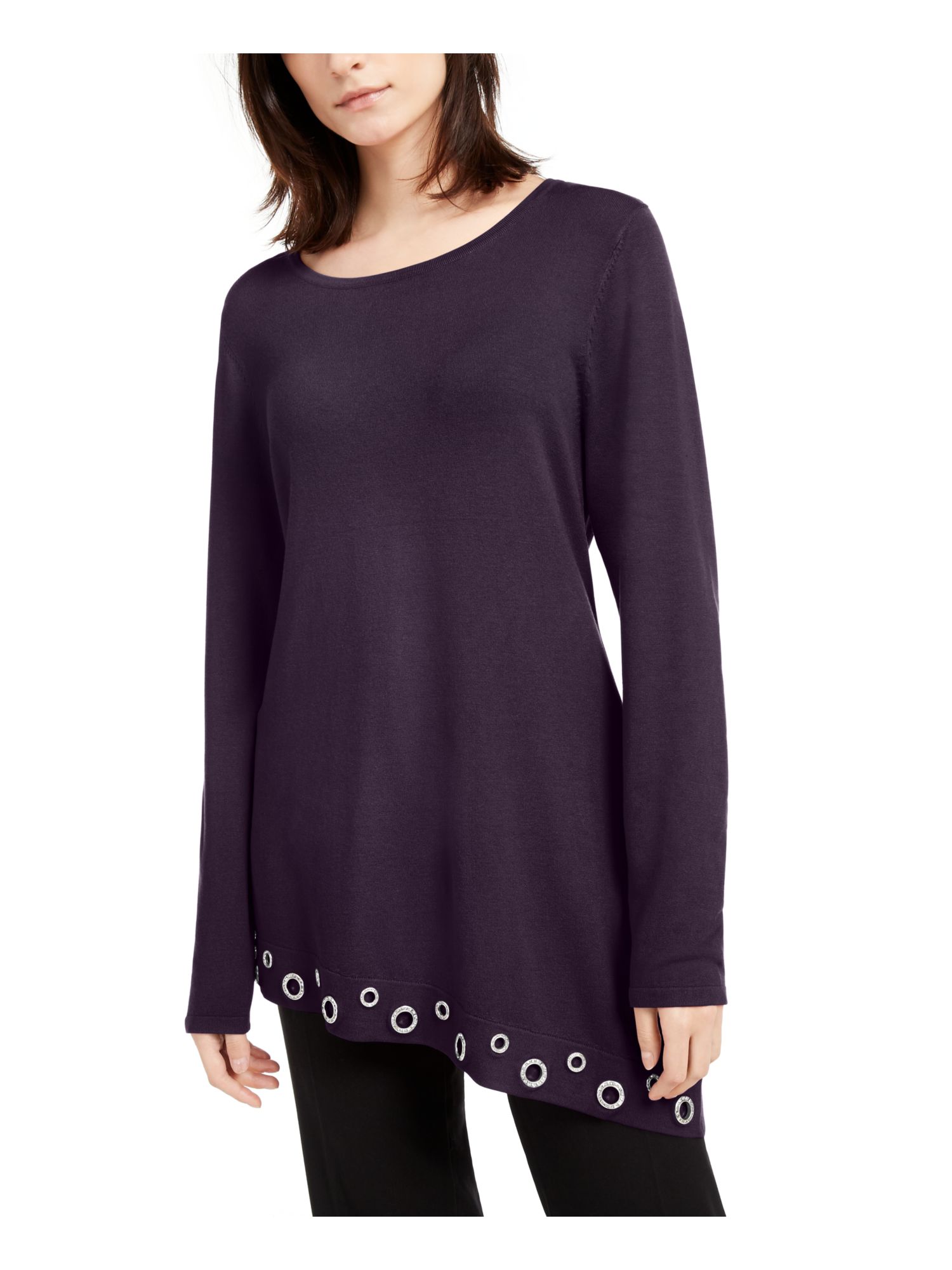 INC Womens Embellished Long Sleeve Asymmetrical Hem Jewel Neck Blouse