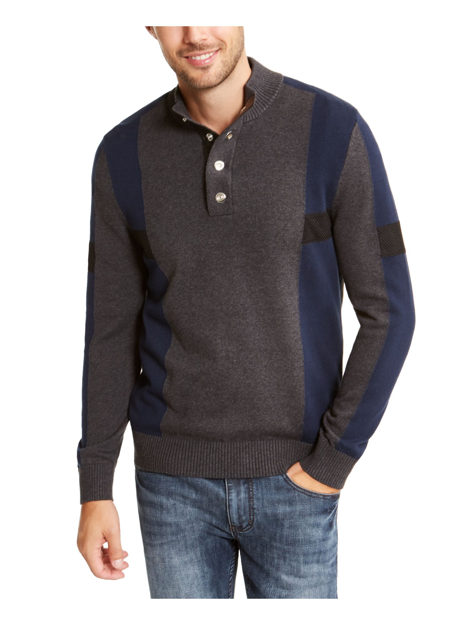 INC Mens Gray Color Block Long Sleeve Crew Neck Pullover Sweater Size: XS | eBay