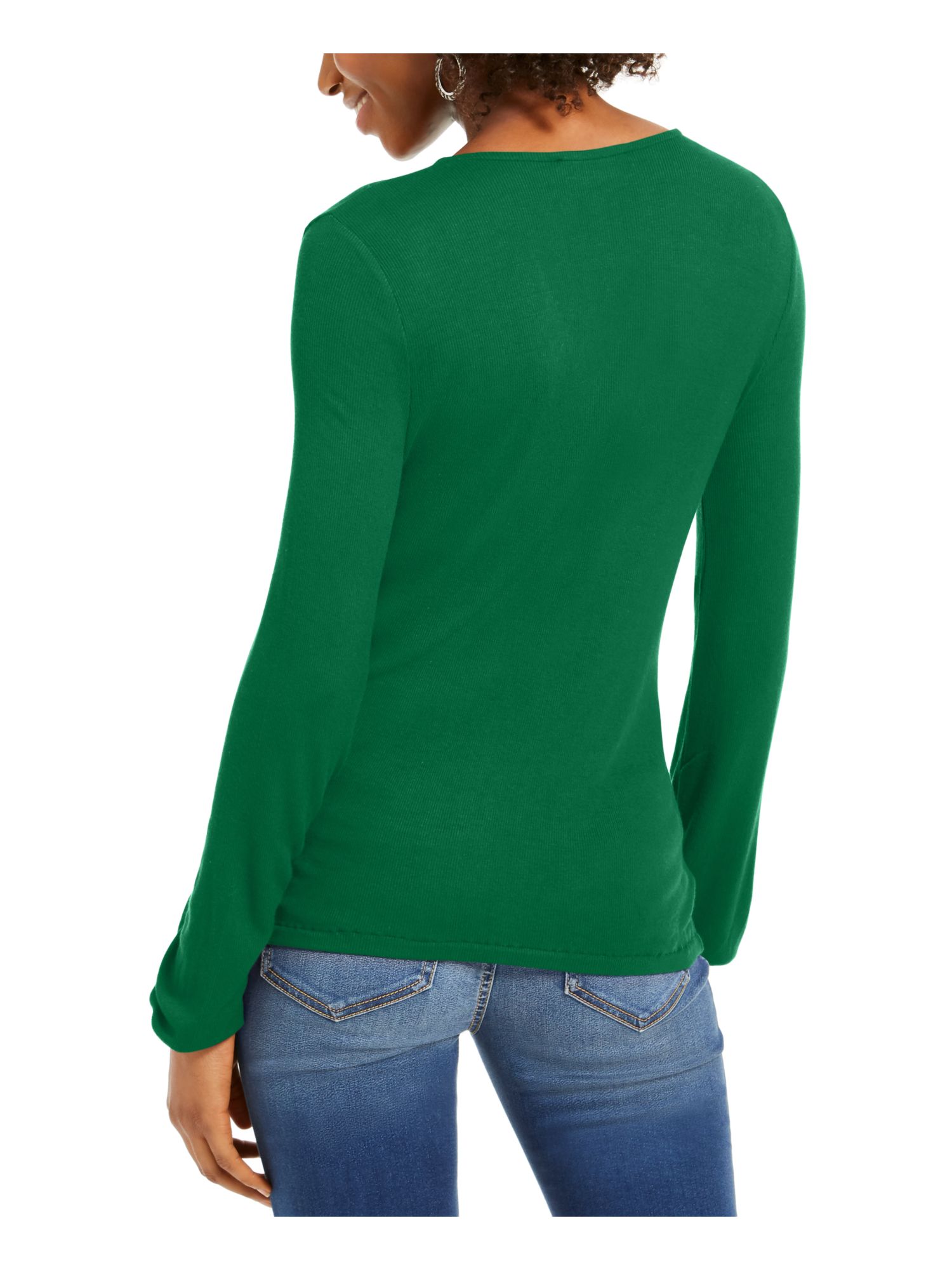 INC Womens Green Long Sleeve V Neck Top Size L eBay