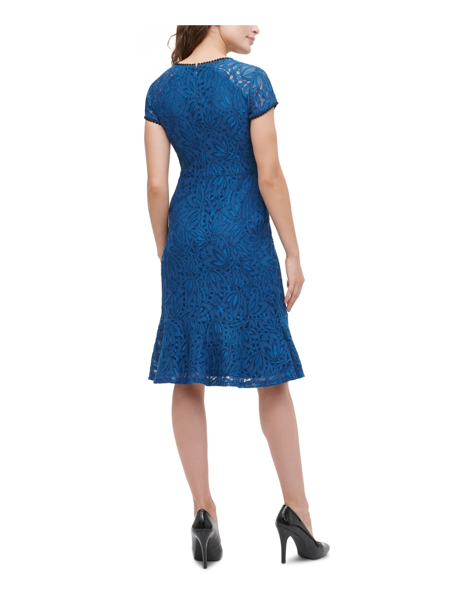 Kensie Womens Blue Short Sleeve V Neck Below The Knee Sheath Dress Size