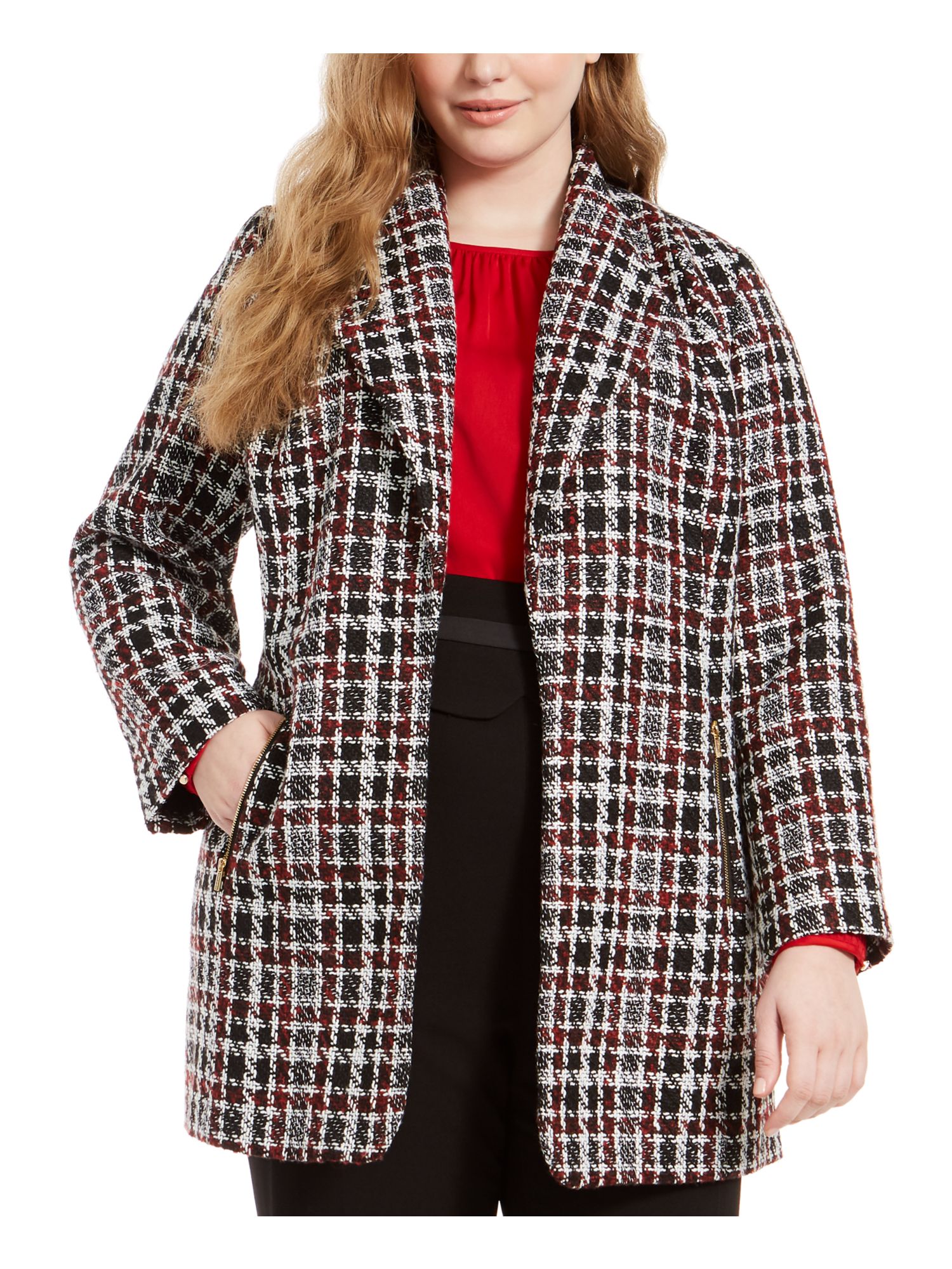 CALVIN KLEIN Womens Black Plaid Jacket Plus Size 16W Plus 194414975075