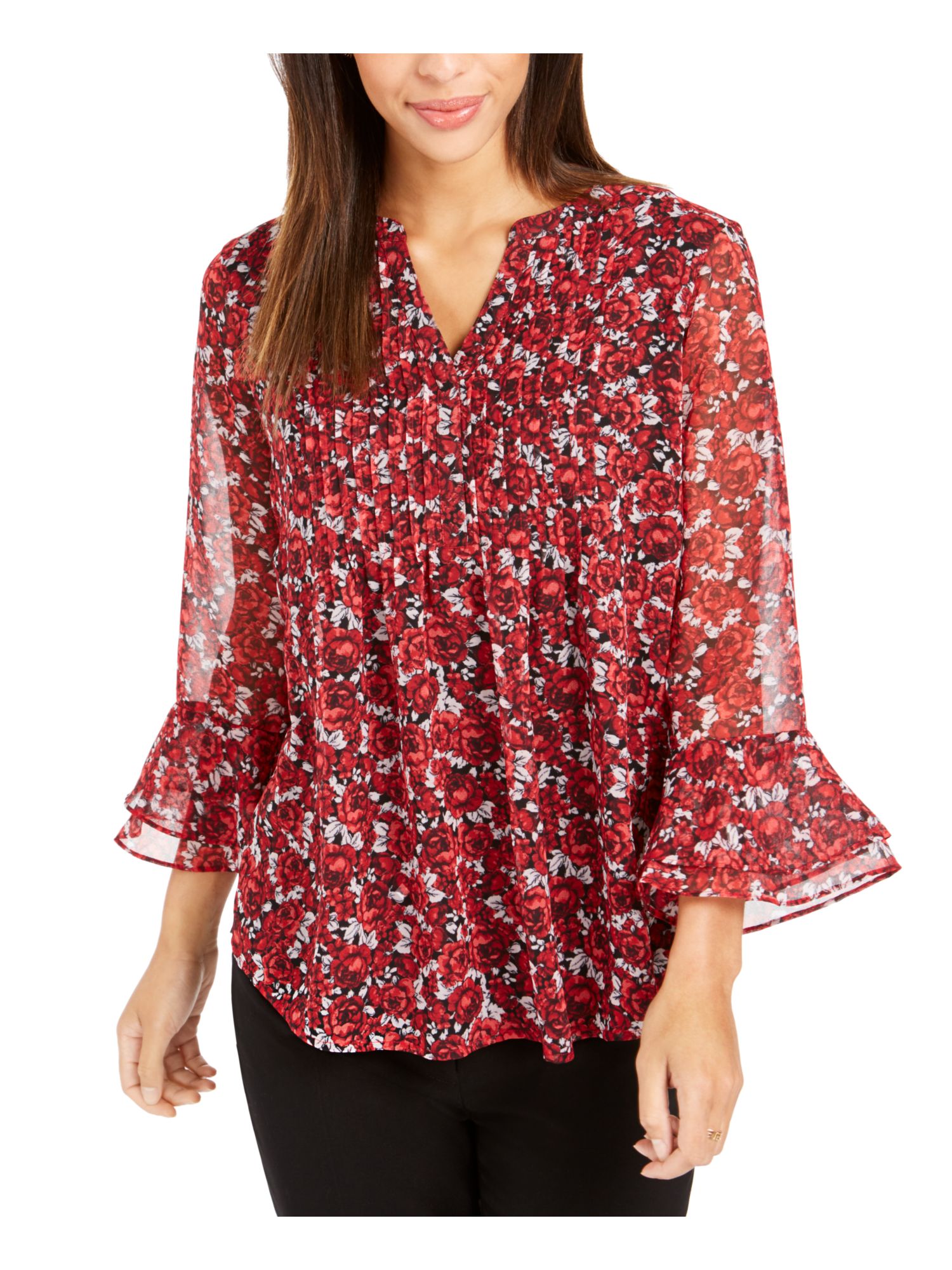 womens red bell sleeve top