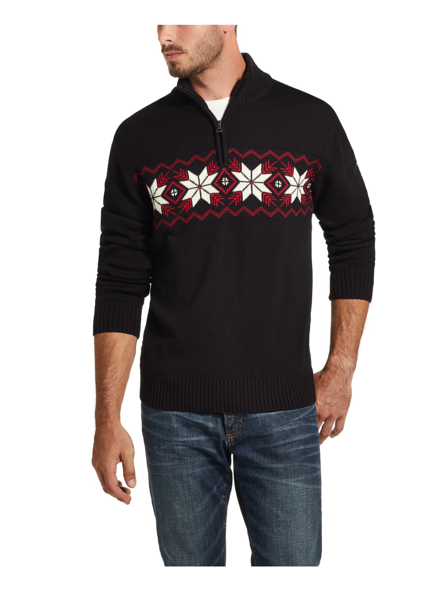 WEATHERPROOF VINTAGE Mens Black Long Sleeve QuarterZip Pullover