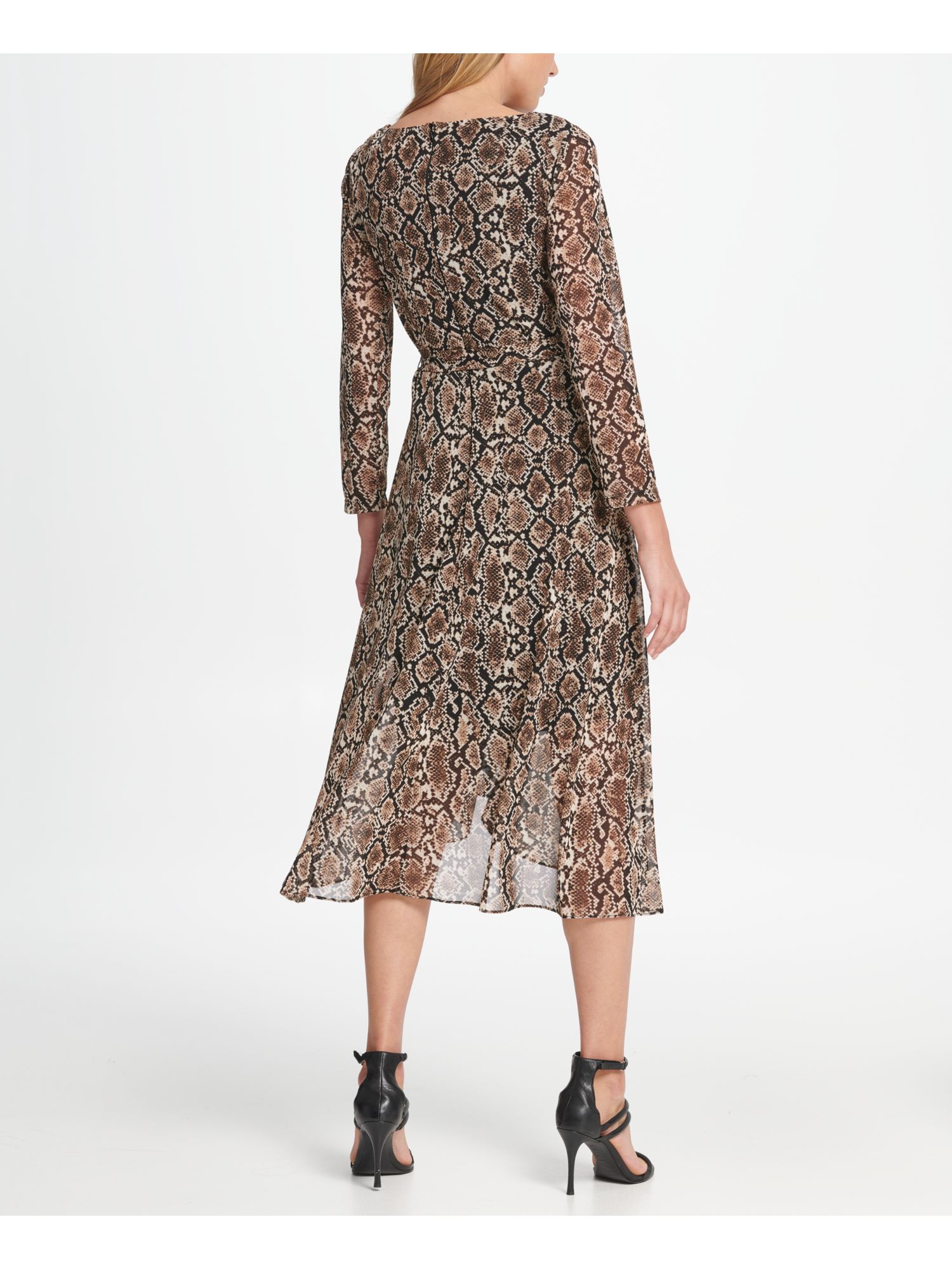 DKNY Womens Brown Animal Print 3/4 Sleeve V Neck TeaLength Dress Size