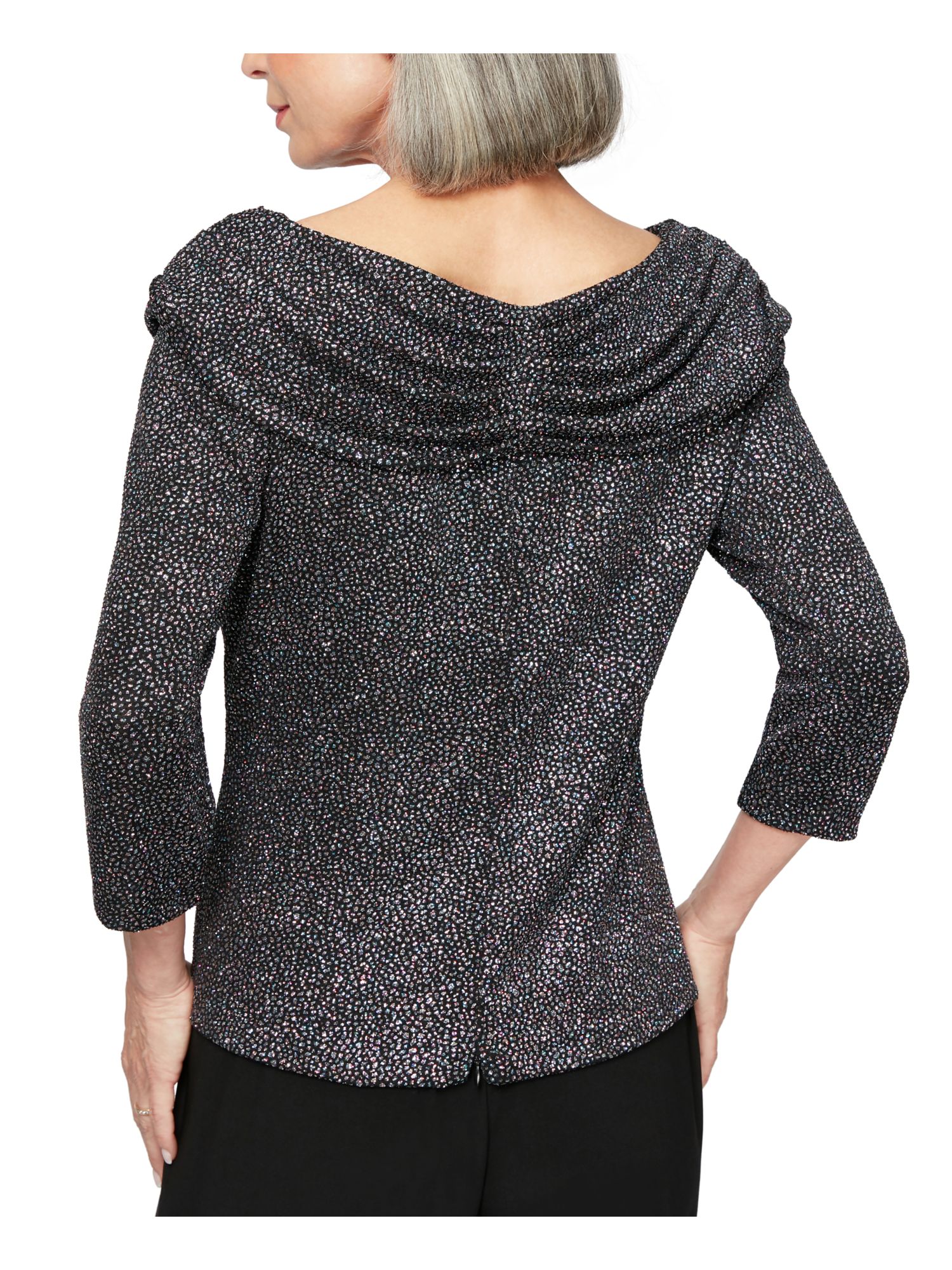 ALEX EVENINGS Womens Black Glitter Long Sleeve Cowl Neck Top Size S eBay