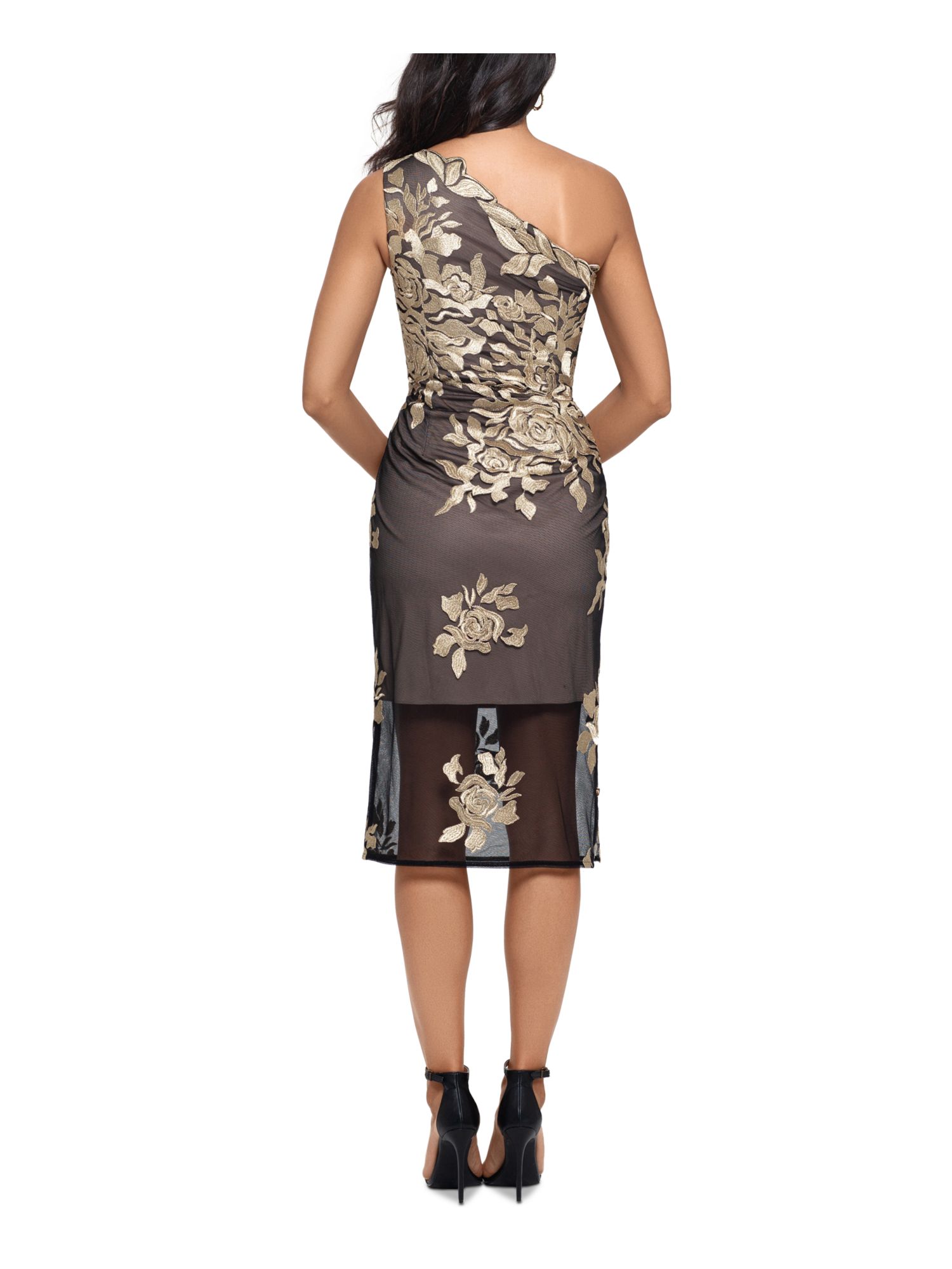 XSCAPE Womens Gold Floral Sleeveless Midi Sheath Evening Dress Size 6