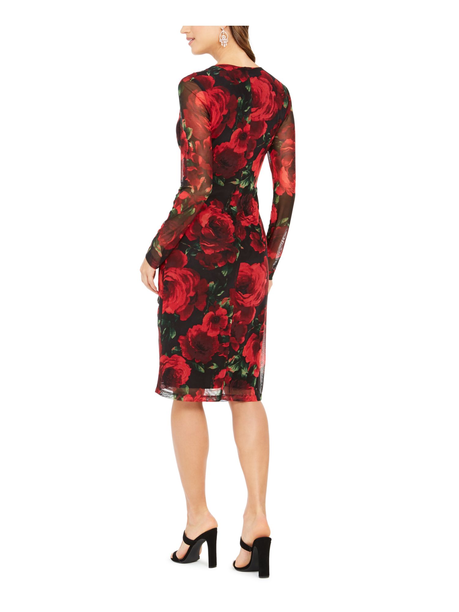 red long sleeve sheath dress