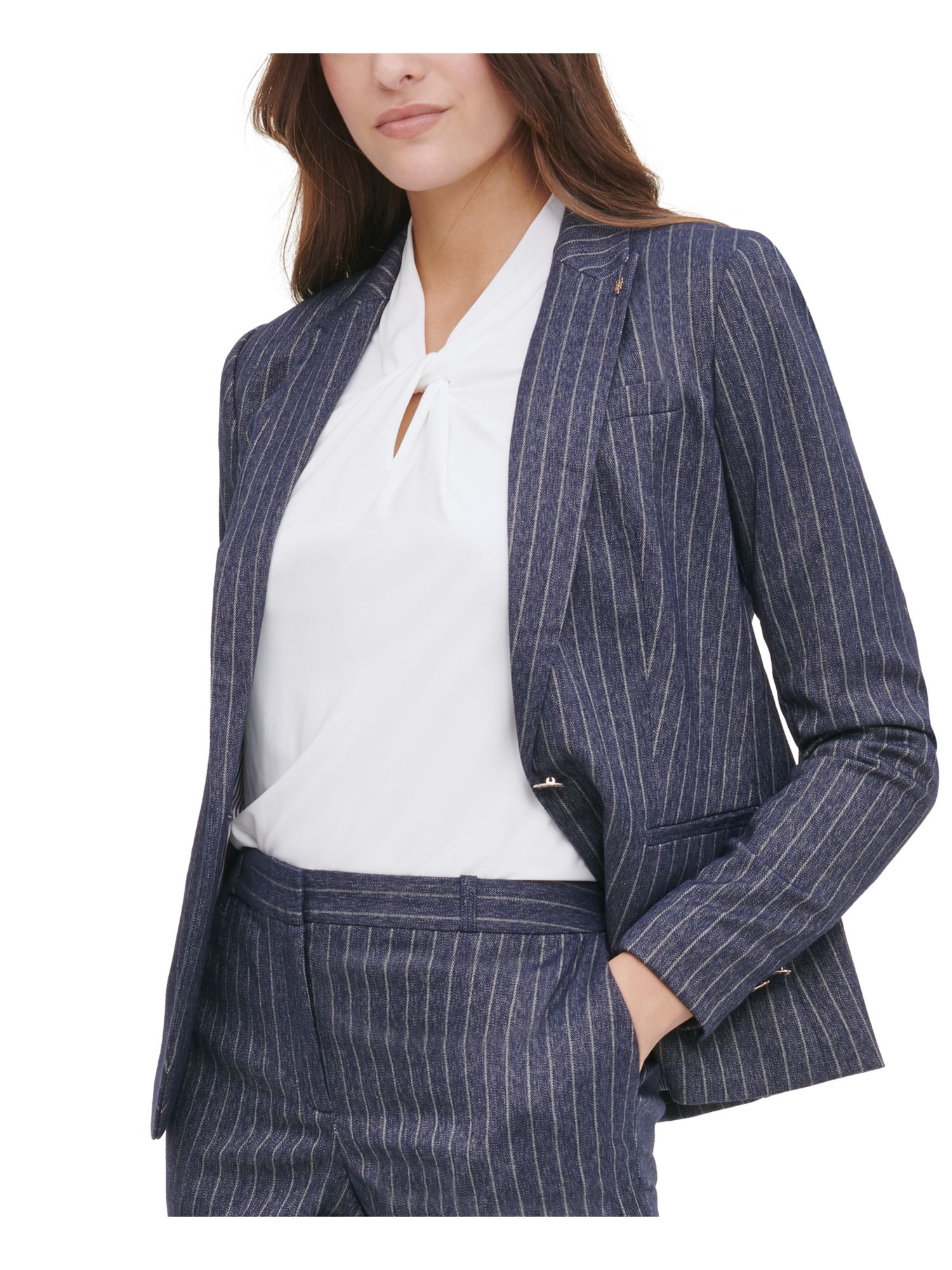 TOMMY HILFIGER Womens Navy Striped Blazer Jacket Size 2 eBay