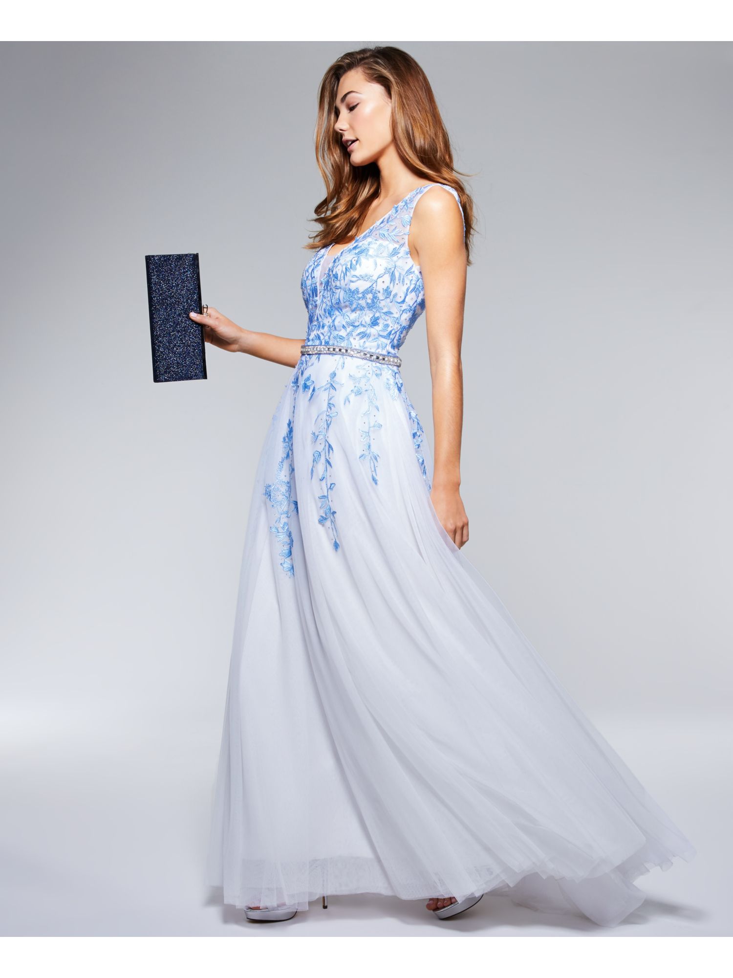 SAY YES TO THE Womens Sleeveless Full-Length Formal Fit + Flare Dress