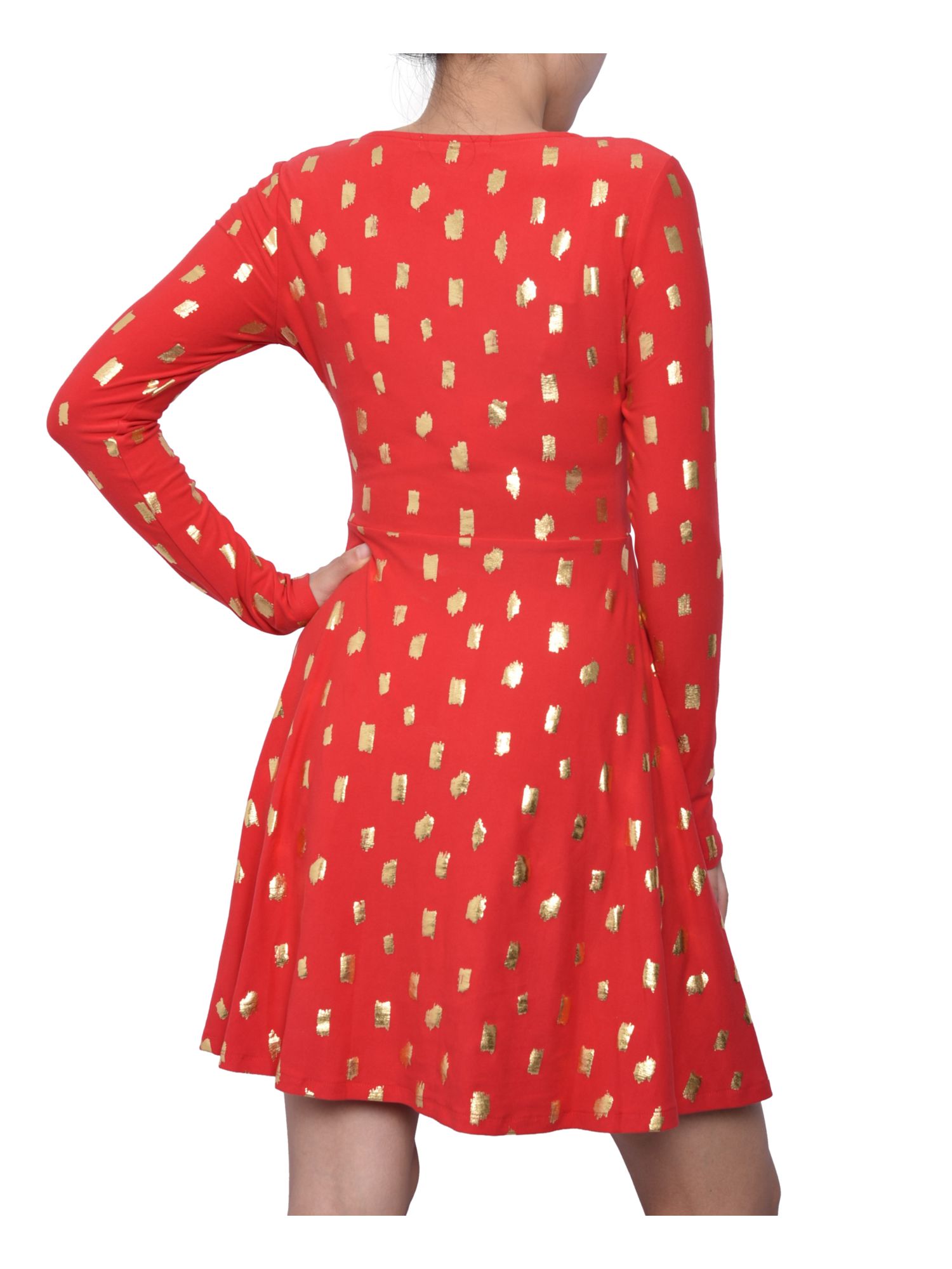 PLANET GOLD Womens Long Sleeve V Neck Short Fit + Flare Dress - Picture 15 of 22