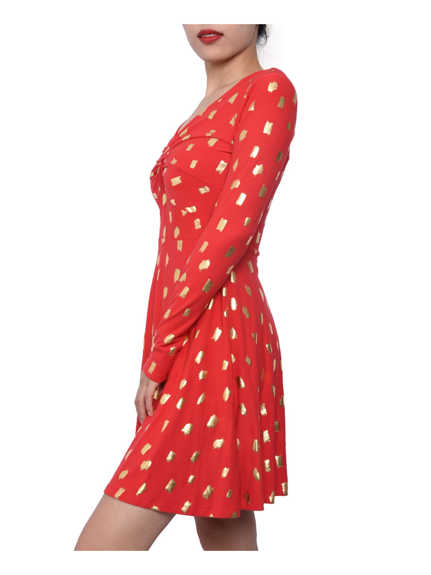 PLANET GOLD Womens Long Sleeve V Neck Short Fit + Flare Dress - Picture 16 of 22