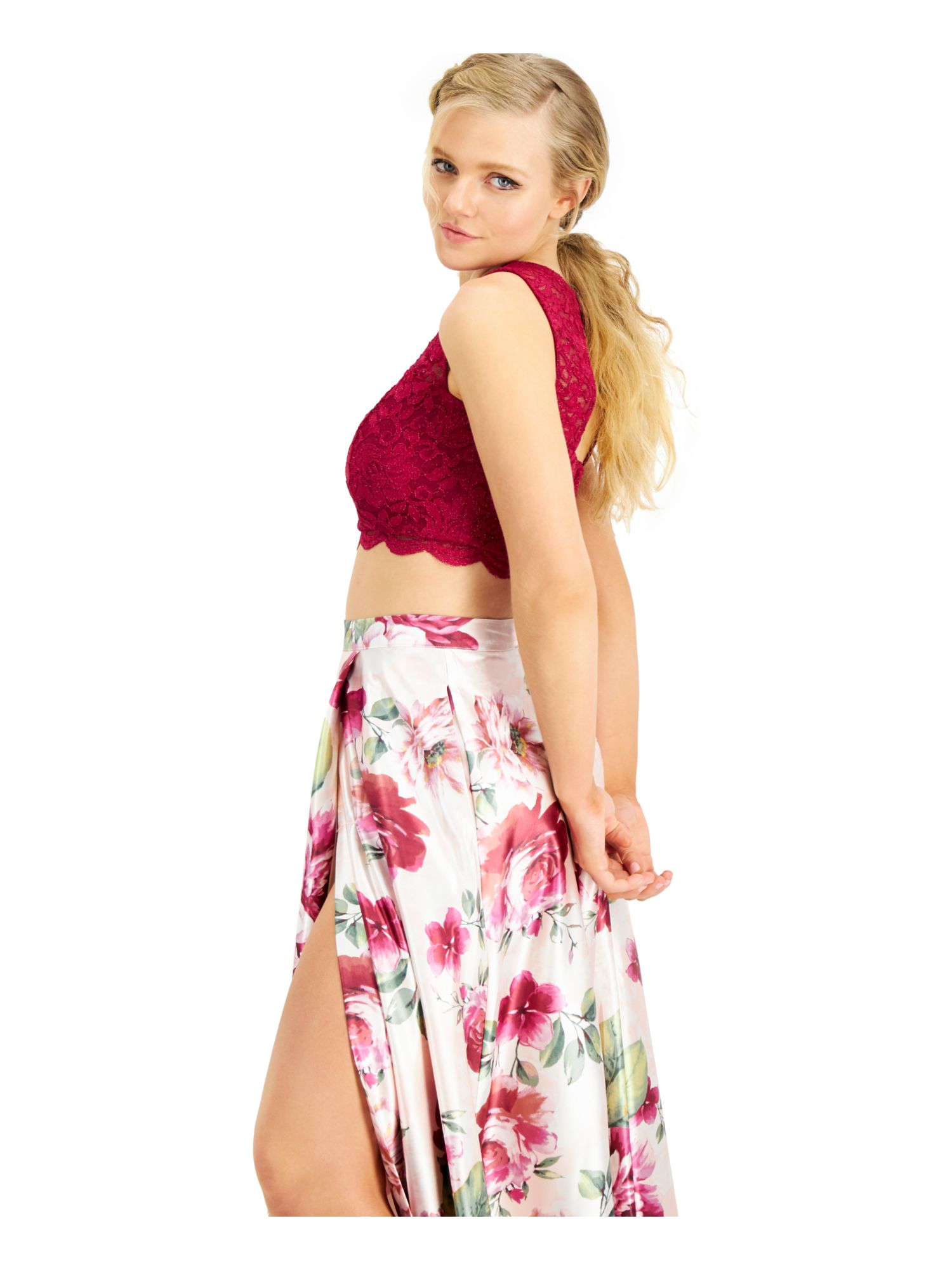 Womens Sleeveless Full-length Prom Fit + Flare Dress