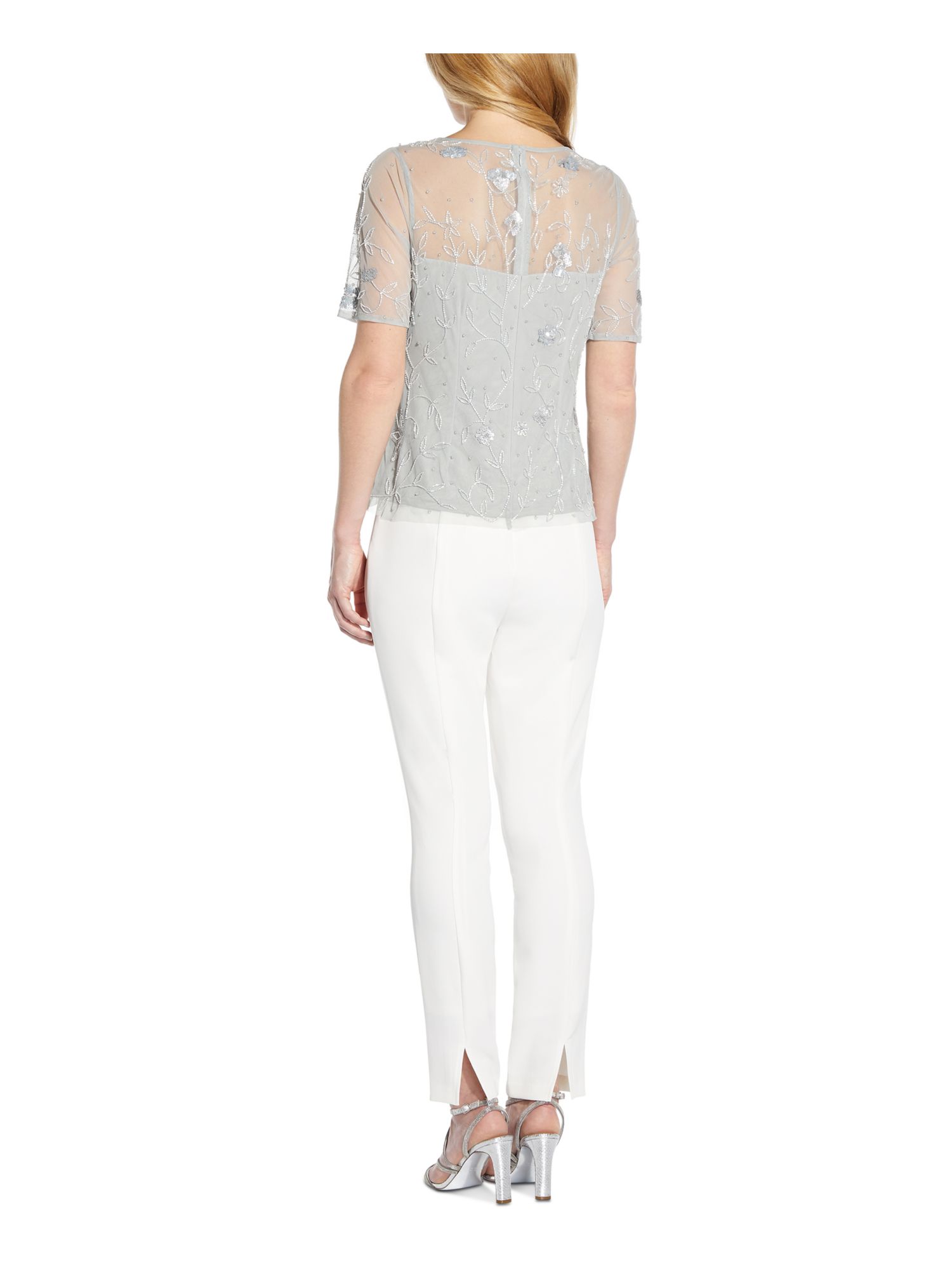 ADRIANNA PAPELL Womens Zippered And Lined Short Sleeve Boat Neck Party Top - Picture 12 of 14