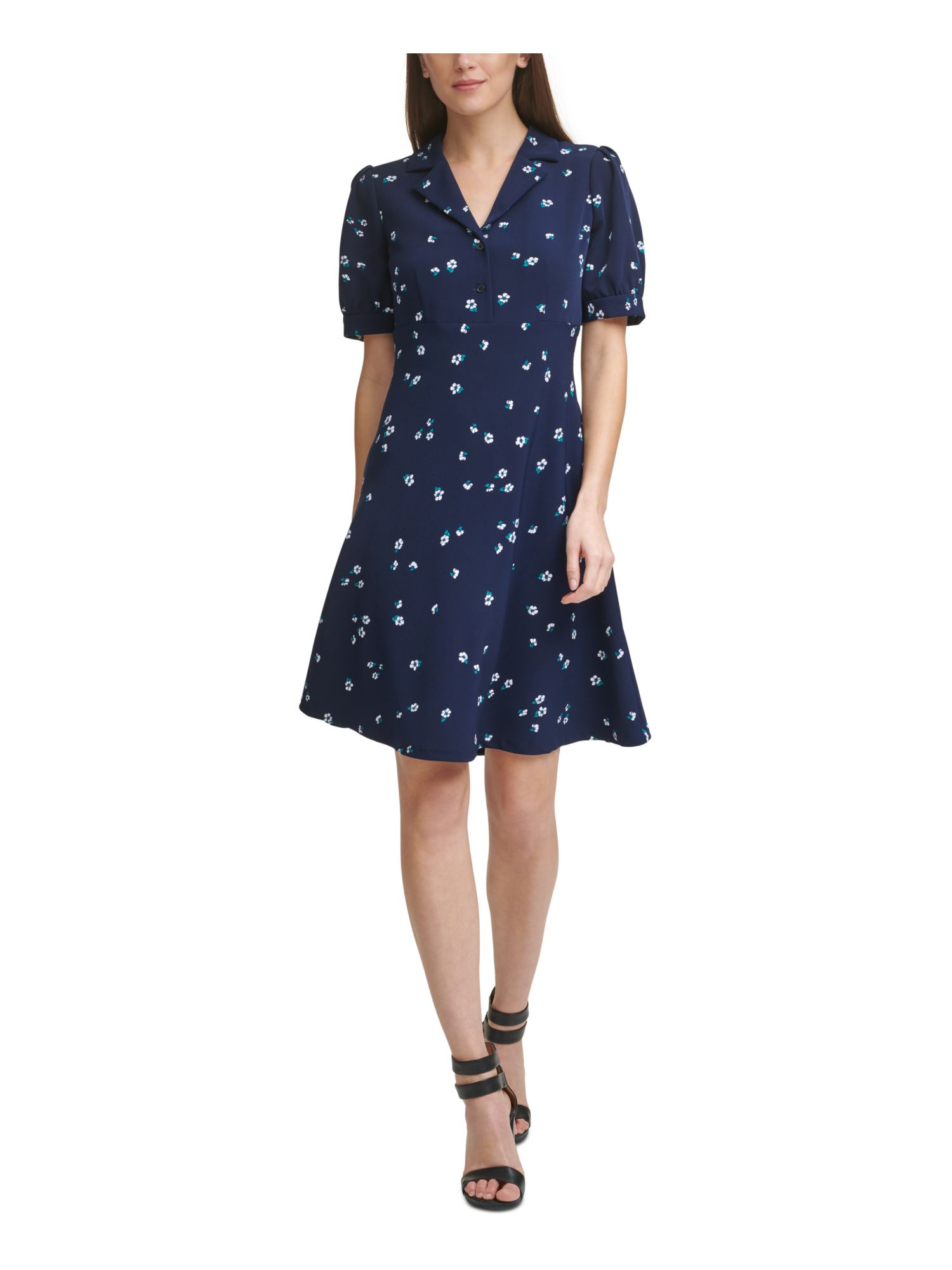 Женское приталенное платье с коротким рукавом DKNY Short Fit + расклешенное платье-клеш