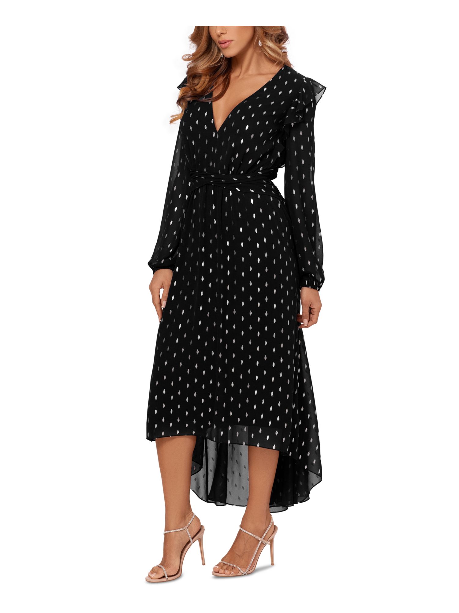 BETSY & ADAM Womens Zippered Long Sleeve V Neck Maxi Party Hi-Lo Dress - Picture 12 of 22