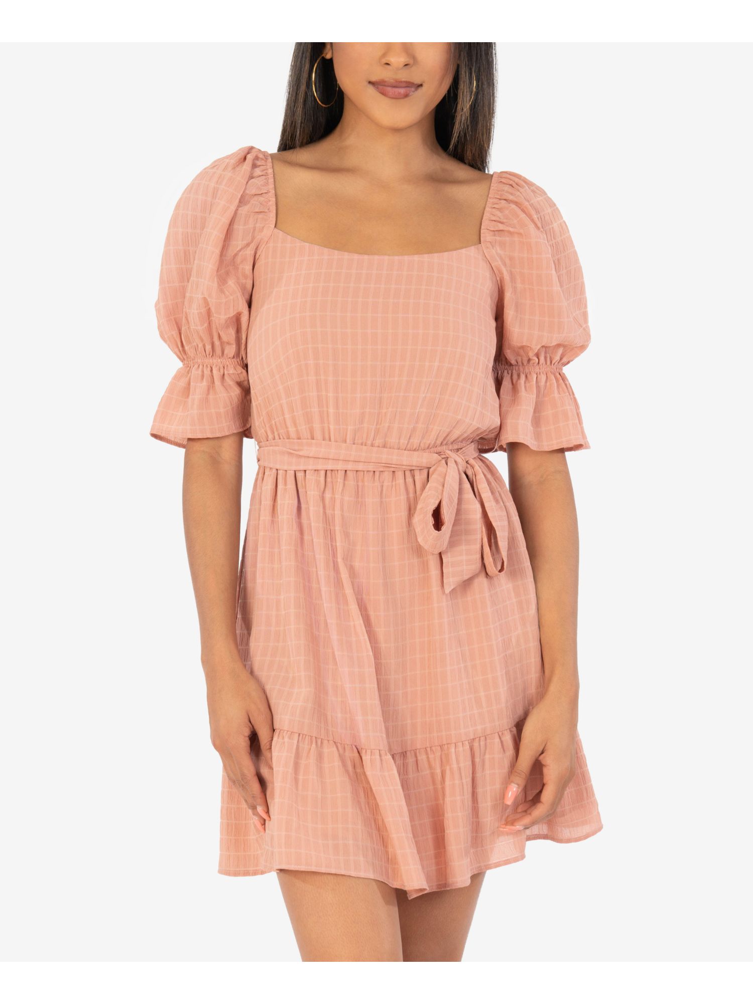 SPEECHLESS Womens Belted Semi-Lined Pouf Sleeve Mini Party Fit + Flare Dress