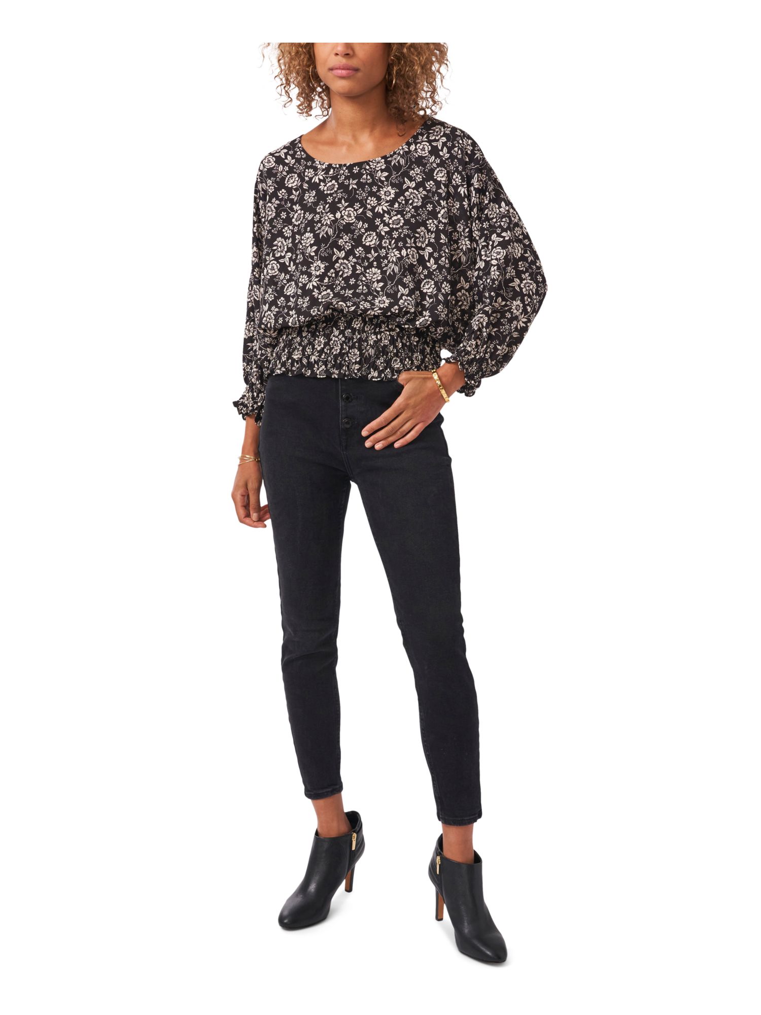 VINCE CAMUTO Womens Smocked Pullover 3/4 Sleeve Boat Neck Wear To Work Top - Picture 12 of 20